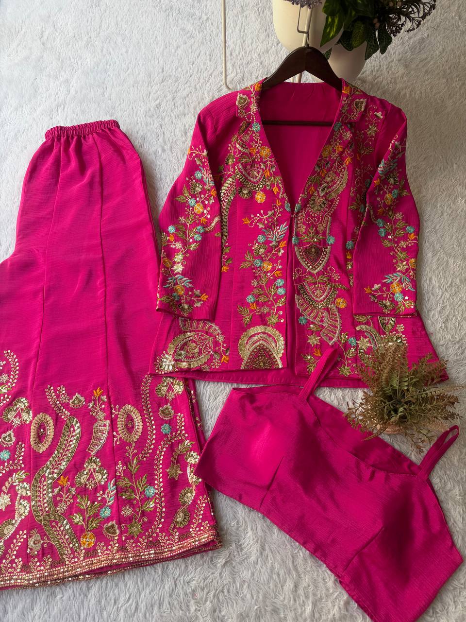 Designer  3-Piece Palazzo Set | Sequence Embroidery Work | Koti, Palazzo & Blouse | Party & Wedding Wear HE-BUY-(O)-436