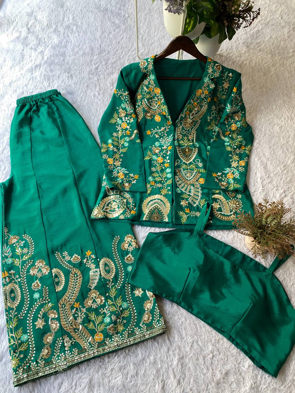 Designer  3-Piece Palazzo Set | Sequence Embroidery Work | Koti, Palazzo & Blouse | Party & Wedding Wear HE-BUY-(O)-436
