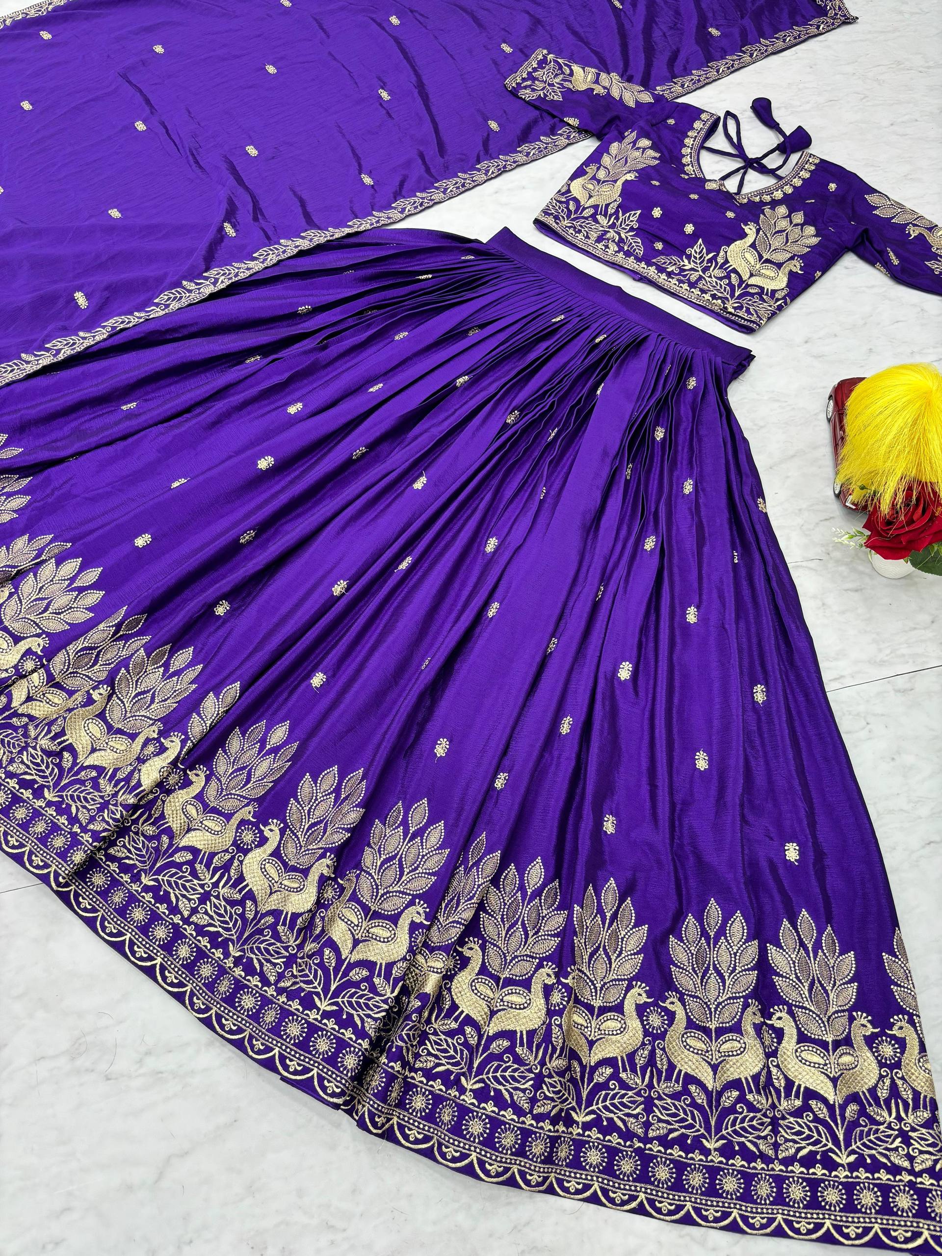 New Festival Chinon Lehenga Choli with Elegant Embroidered Dupatta - Fully Stitched