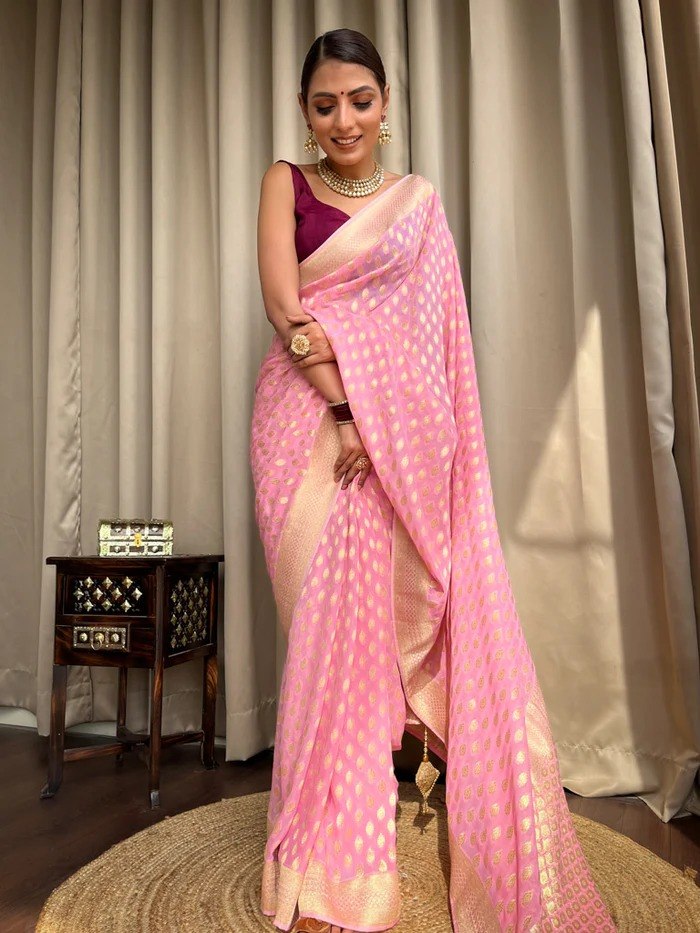 Premium Banarasi Soft Lichi Silk Saree with Rich Pallu & All-Over Jacquard Work | Designer Blouse  HE-BUY(Y)-2020