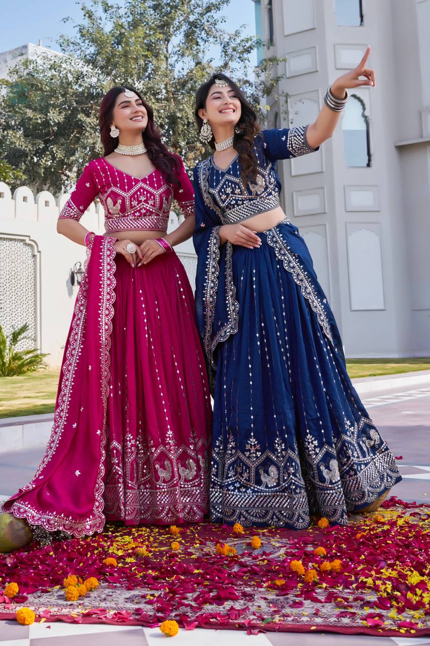 Premium Pure Vichitra Festival Lehenga Choli for Women | Heavy Embroidery, Sequence & Thread Work | Designer Wedding, Party & Festive Wear Collection (A)-151