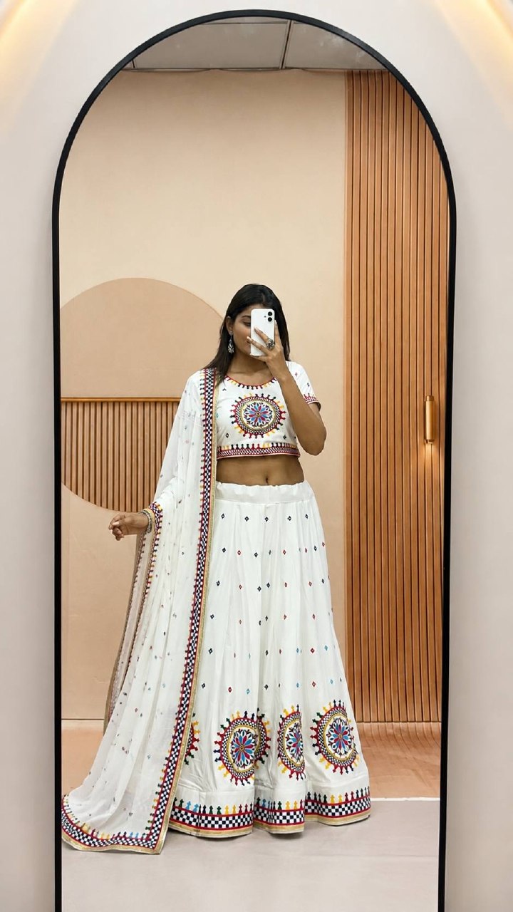 Kalakruti Designer Pure Cotton Lehenga Choli with Dupatta | 6 Meter Flair | Heavy Gamathi Work & Lampi Lace | Fully Stitched Festive Wear  HE-BUY-(AB)-05