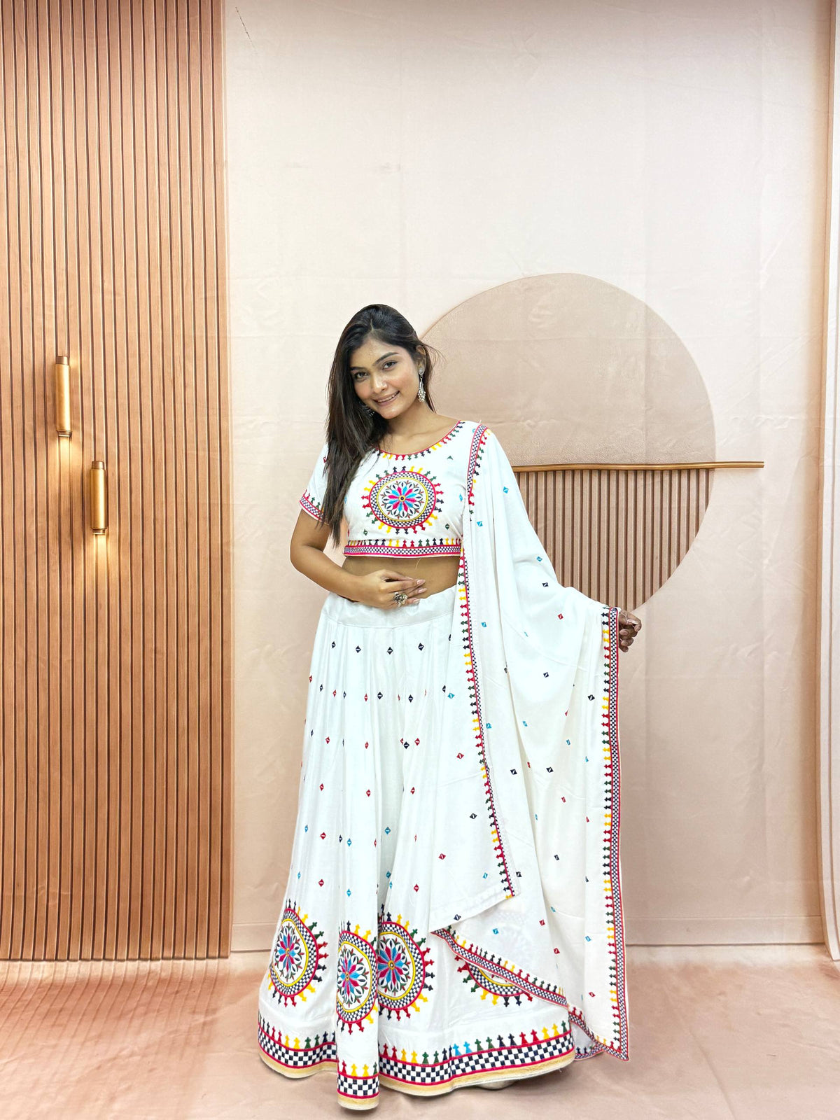 Kalakruti Designer Pure Cotton Lehenga Choli with Dupatta | 6 Meter Flair | Heavy Gamathi Work & Lampi Lace | Fully Stitched Festive Wear  HE-BUY-(AB)-05