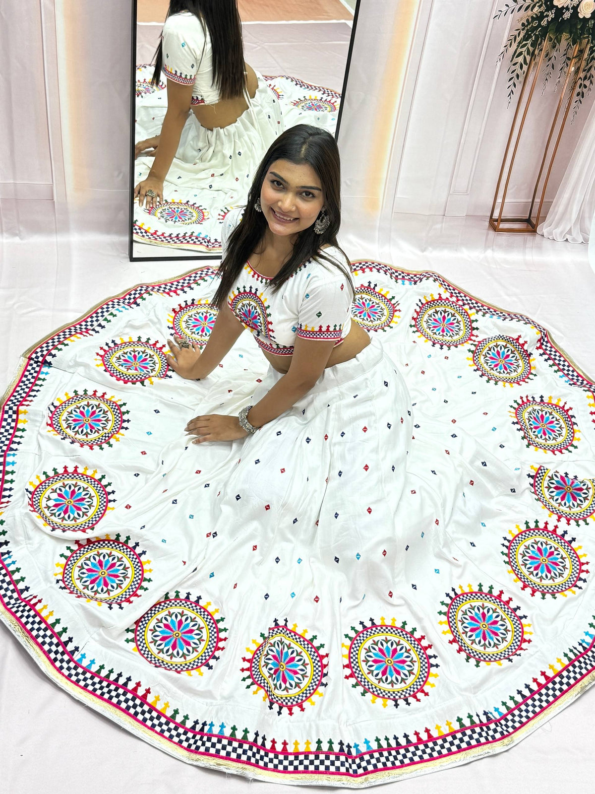 Kalakruti Designer Pure Cotton Lehenga Choli with Dupatta | 6 Meter Flair | Heavy Gamathi Work & Lampi Lace | Fully Stitched Festive Wear  HE-BUY-(AB)-05