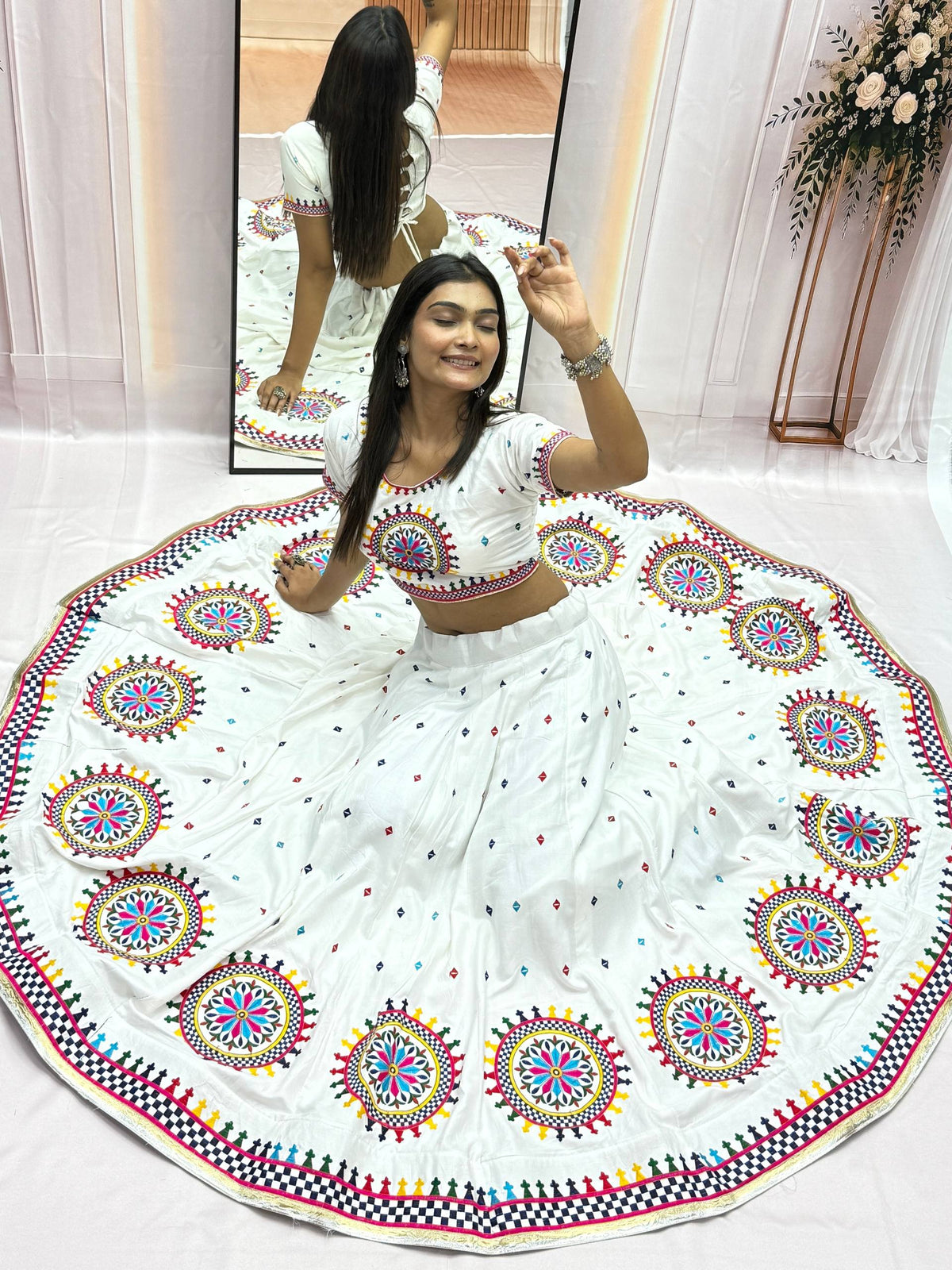 Kalakruti Designer Pure Cotton Lehenga Choli with Dupatta | 6 Meter Flair | Heavy Gamathi Work & Lampi Lace | Fully Stitched Festive Wear  HE-BUY-(AB)-05