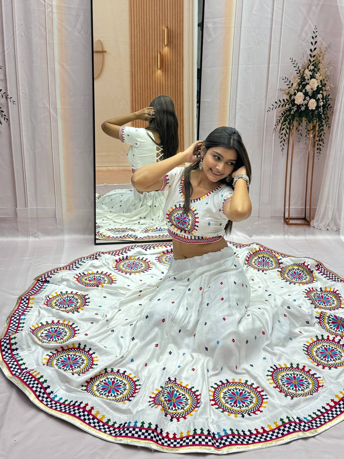 Kalakruti Designer Pure Cotton Lehenga Choli with Dupatta | 6 Meter Flair | Heavy Gamathi Work & Lampi Lace | Fully Stitched Festive Wear  HE-BUY-(AB)-05