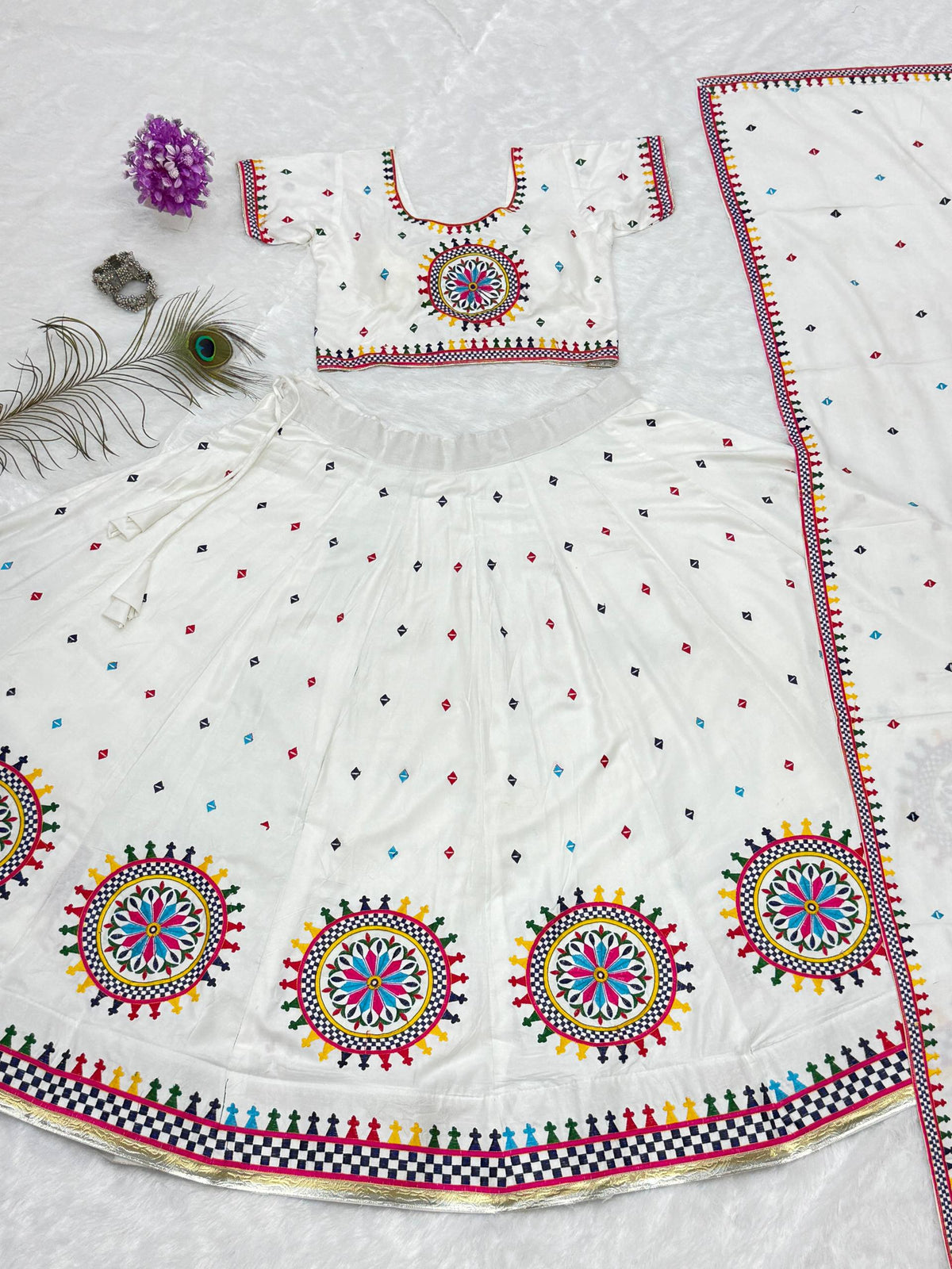 Kalakruti Designer Pure Cotton Lehenga Choli with Dupatta | 6 Meter Flair | Heavy Gamathi Work & Lampi Lace | Fully Stitched Festive Wear  HE-BUY-(AB)-05