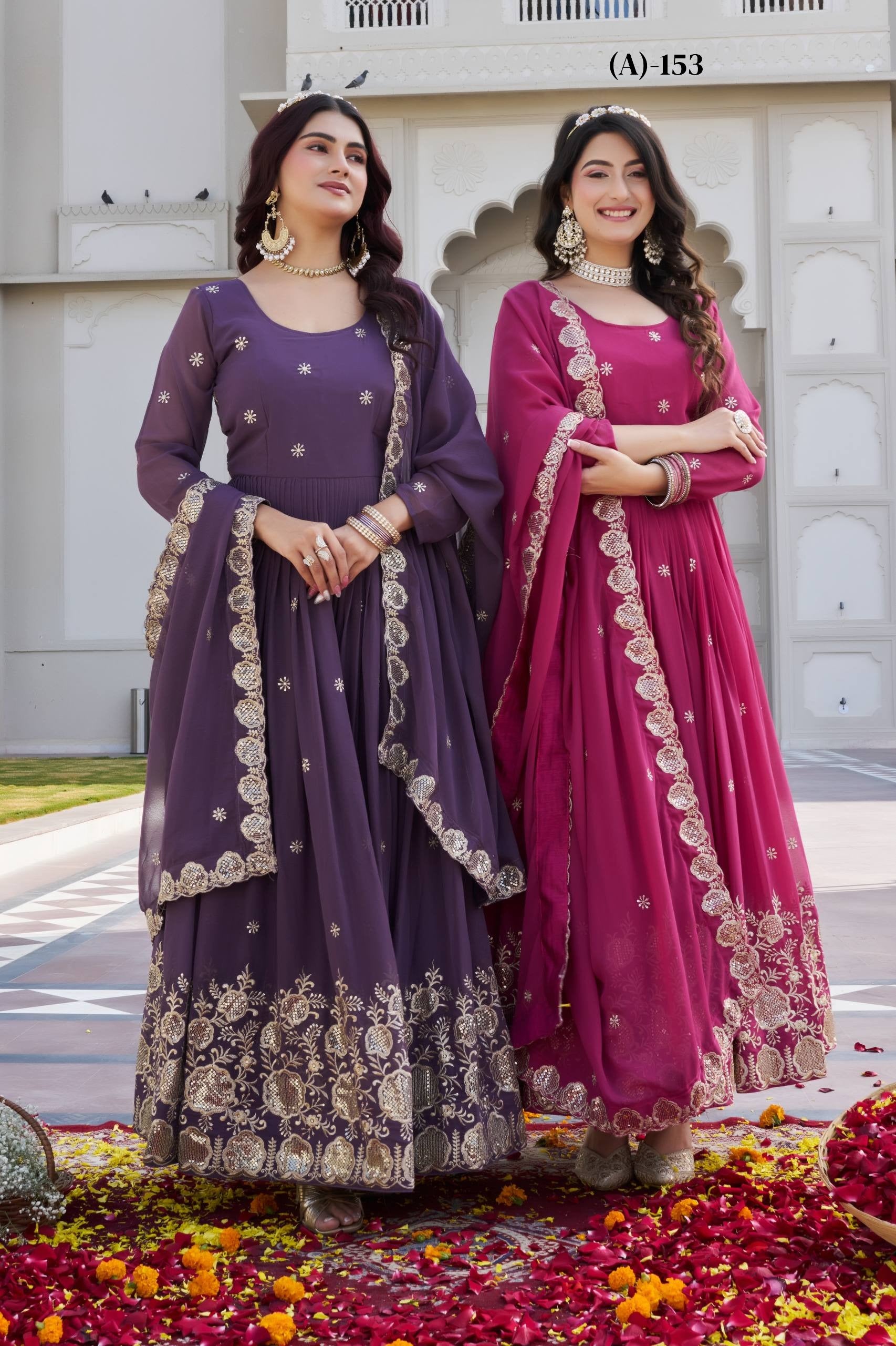 Premium Fox Georgette Festival Long Gown with Dupatta for Women | Heavy Sequence Embroidery | Designer Party, Wedding & Festive Wear Collection (A)-153