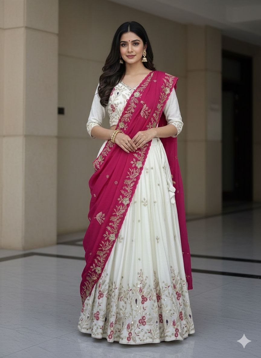 Premium Chinon Lehenga Choli with Embroidery Thread & Sequins Work | Designer Festival, Wedding & Party Wear Collection HE-BUY-(G)-302