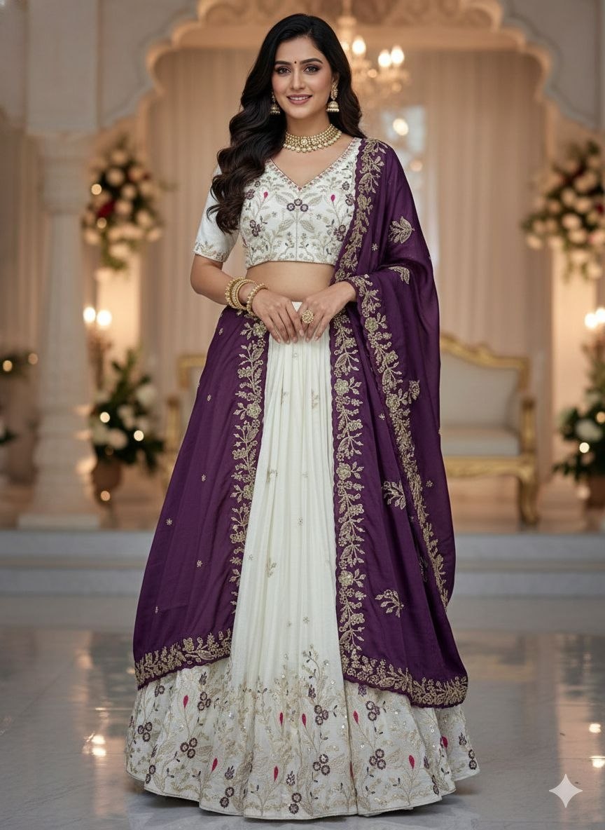 Premium Chinon Lehenga Choli with Embroidery Thread & Sequins Work | Designer Festival, Wedding & Party Wear Collection HE-BUY-(G)-302