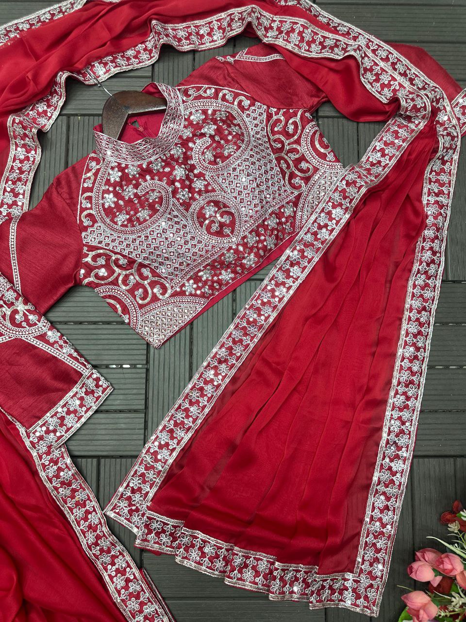 Premium Heavy Rangoli Ready-to-Wear Saree with Banglori Embroidered Blouse | Designer Wedding, Party & Festive Wear Collection HE-BUY-(M)-229