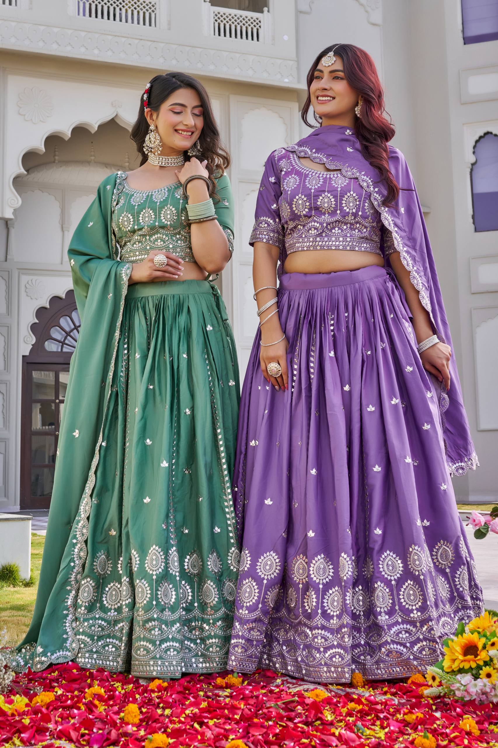 Premium Pure Crepe Silk Festival Lehenga Choli for Women | Heavy 7mm Sequence Embroidery | Designer Wedding, Party & Festive Wear Collection (A)154