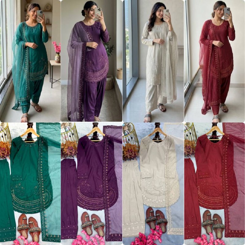 Designer Pure Natural Crepe Top with Farshi Palazzo & Organza Dupatta Set for Women | Embroidered Sequence Work | Premium Party Wear Collection (L)-1143