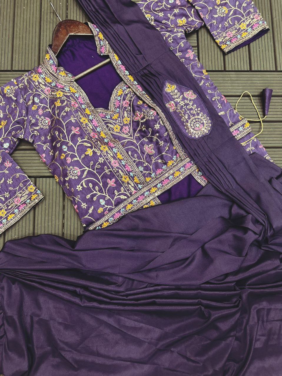 Premium Heavy Satin Ready-to-Wear Saree with Embroidered Sequence Koti & Belt | Designer Party, Wedding & Festive Wear Collection HE-BUY-(M)-149