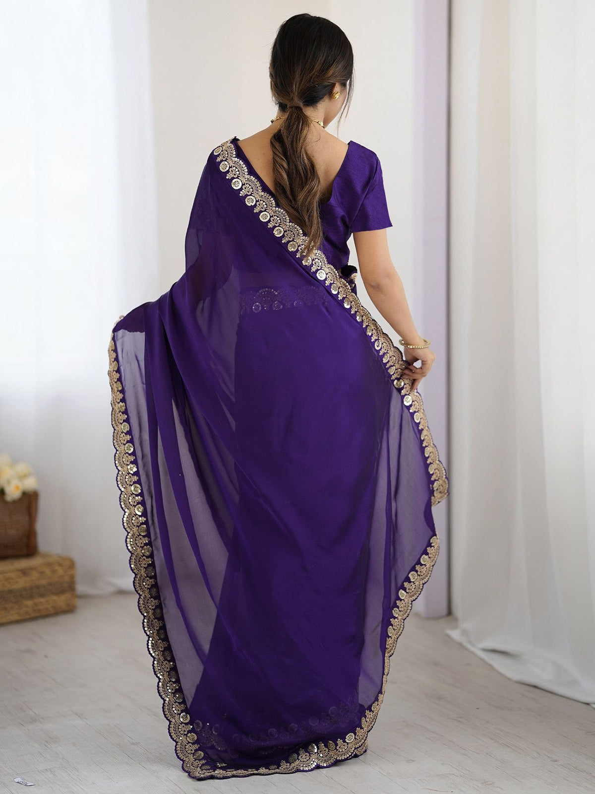Premium Purple Rangoli Party Wear Saree with Embroidery & Border Lace | Banglori Silk Blouse  HE-BUY-(T)- 102-ROHINI