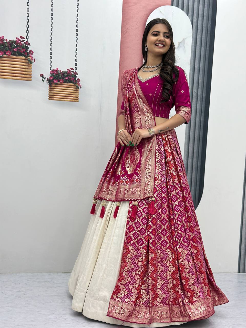 Wedding Special Trending Lehenga Saree with Jacquard Silk Blouse and Simar Silk Lehenga - Ready-Made Patli