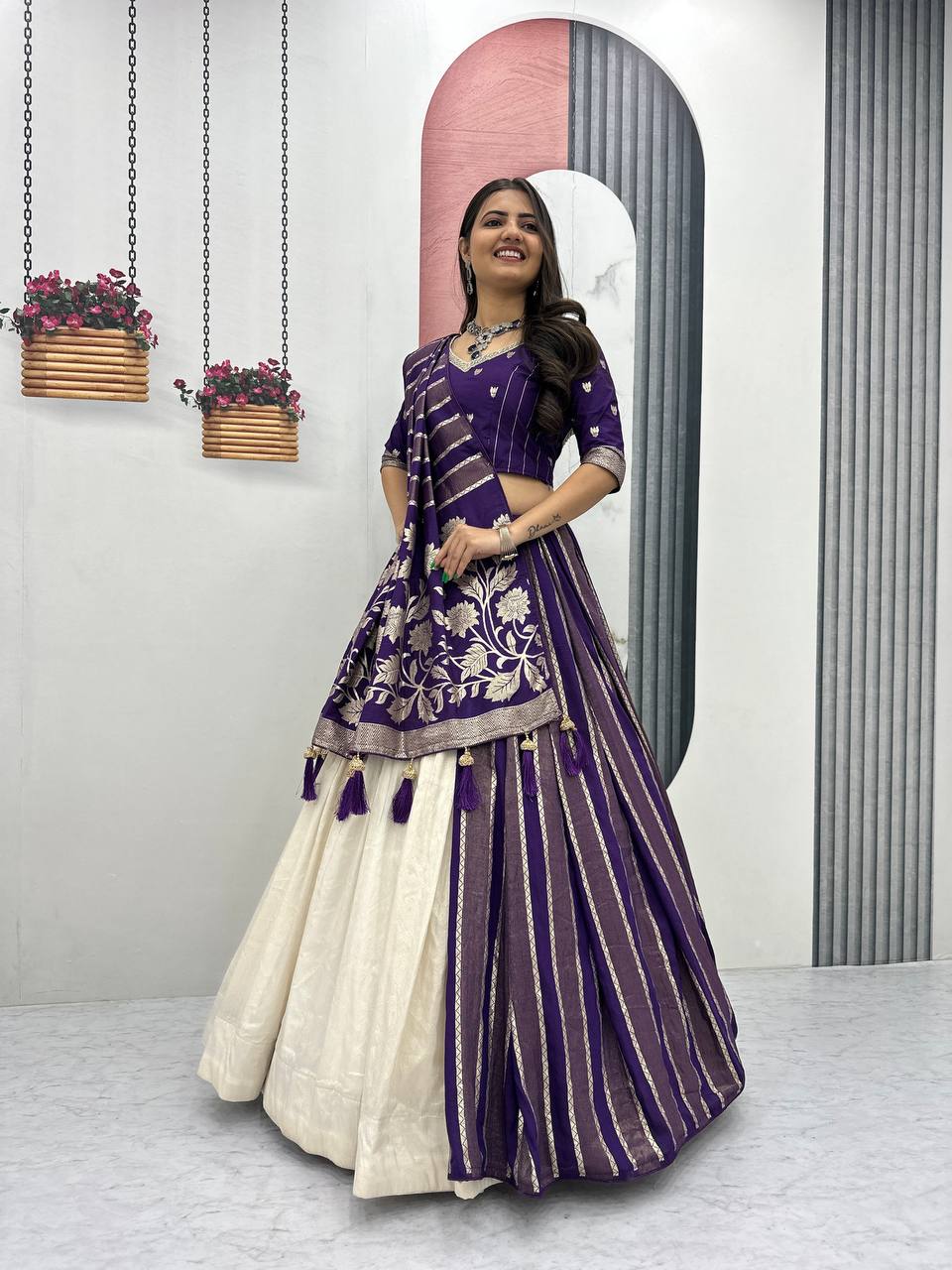 Wedding Special Trending Lehenga Saree with Jacquard Silk Blouse and Simar Silk Lehenga - Ready-Made Patli