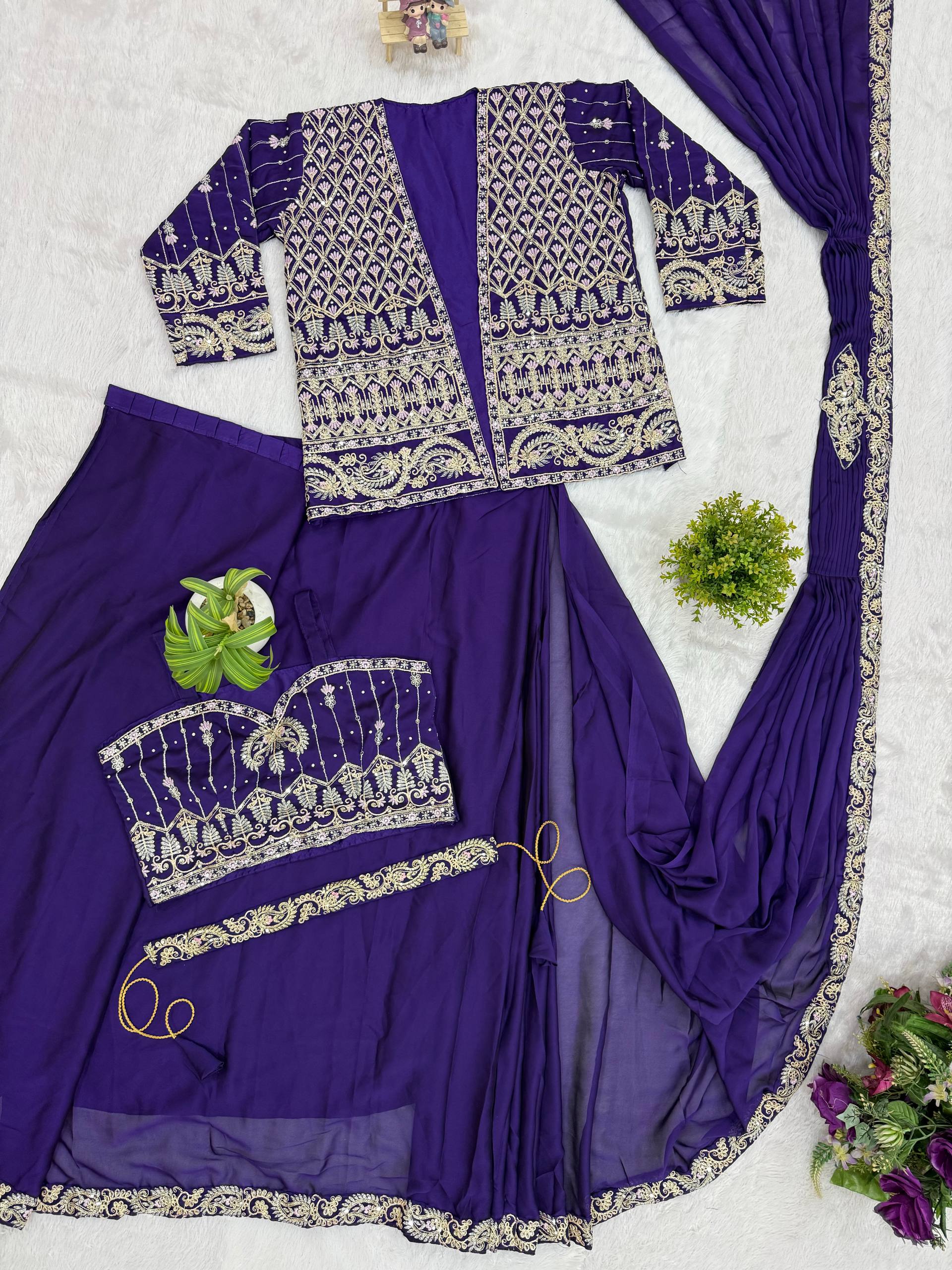 Premium Indo-Western Drape Saree with Embroidered Koti for Women | Rangoli Silk Ready-to-Wear Saree | Designer Wedding & Party Wear Collection HE-BUY-(D)-1184
