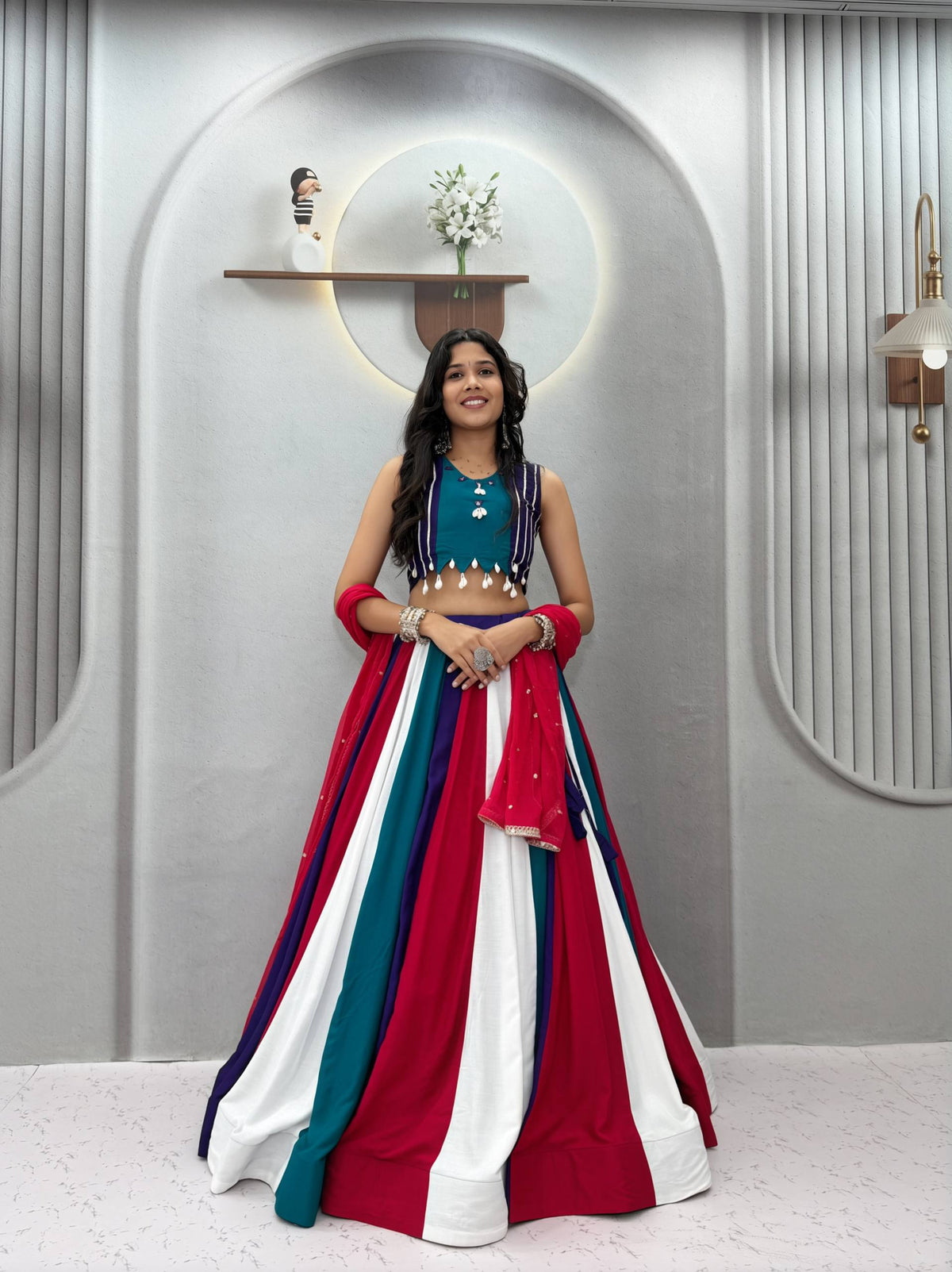 Premium Pure Cotton Navratri Lehenga Choli with Hand Mirror Work & Vintage Dupatta | 6-Meter Flare Designer Garba Collection HE-BUY-(A)-186