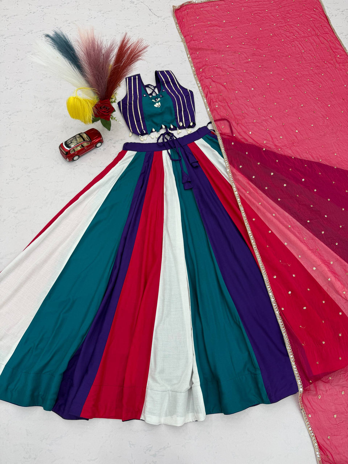 Premium Pure Cotton Navratri Lehenga Choli with Hand Mirror Work & Vintage Dupatta | 6-Meter Flare Designer Garba Collection HE-BUY-(A)-186