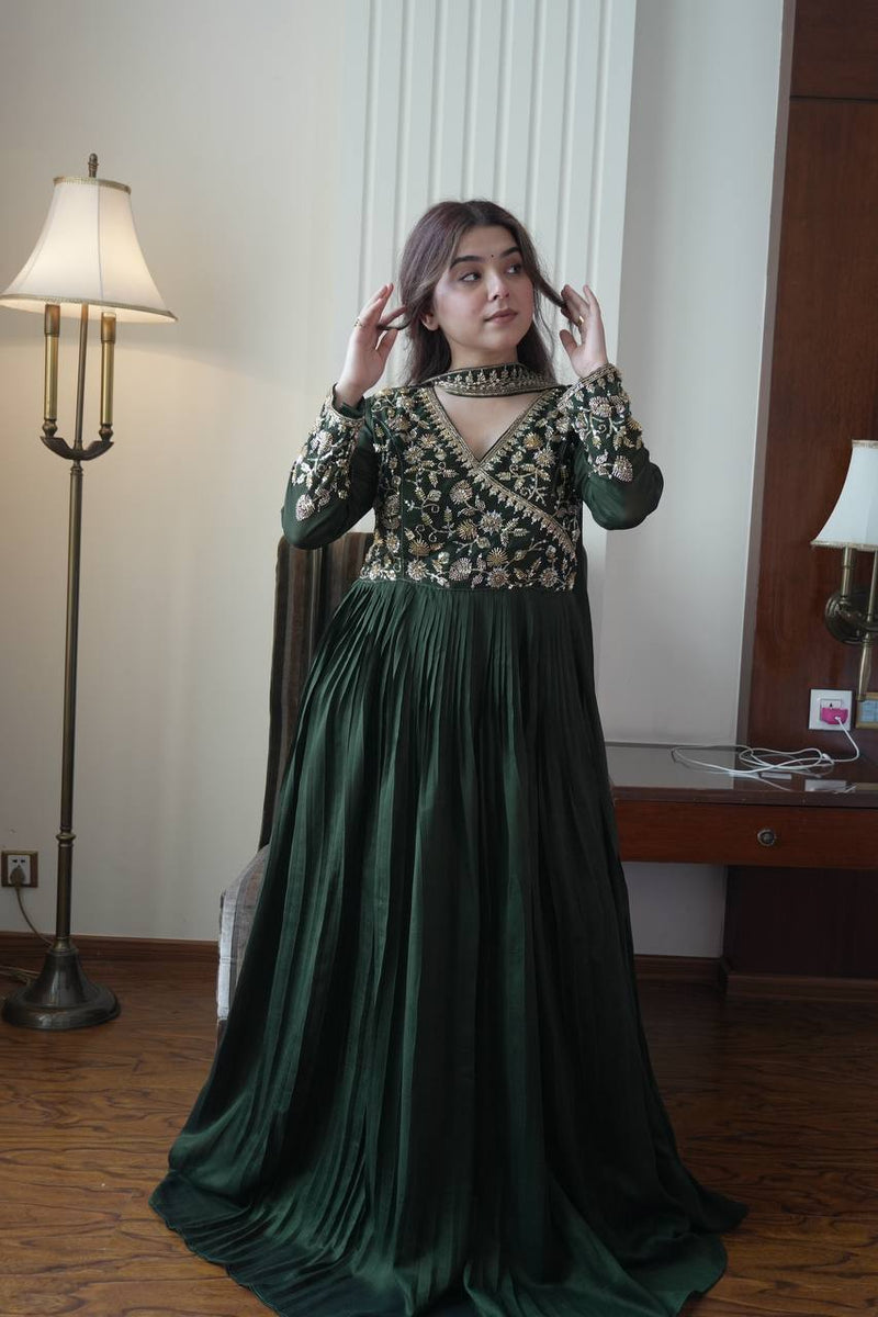 Premium Blooming Vichitra Embroidered Gown with Dupatta | Designer Party & Festive Wear HE-BUY-(R)-09