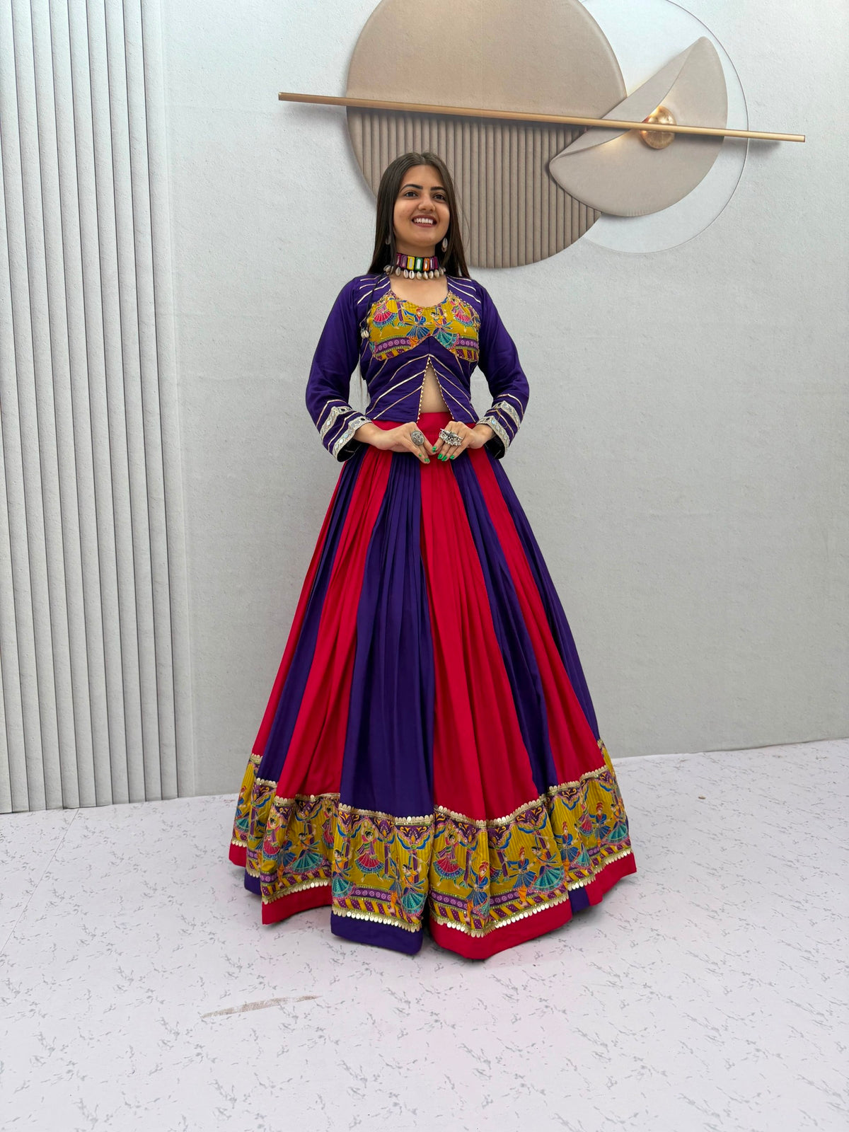 Premium Rayon Cotton Navratri Lehenga Choli with Real Mirror Work | 6-Meter Flare Designer Garba Collection   HE-BUY-(G)-331