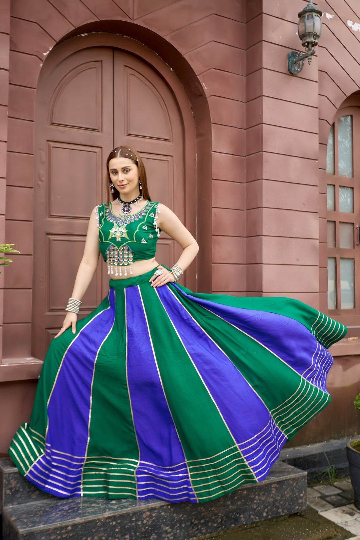 Designer Pure Cotton Lehenga Choli | 6 Meter Big Flair | Heavy Lace Work | Sequence Embroidery & Thread Work | Kodi Latkan | Fully Stitched   HE-BUY(AB)-08