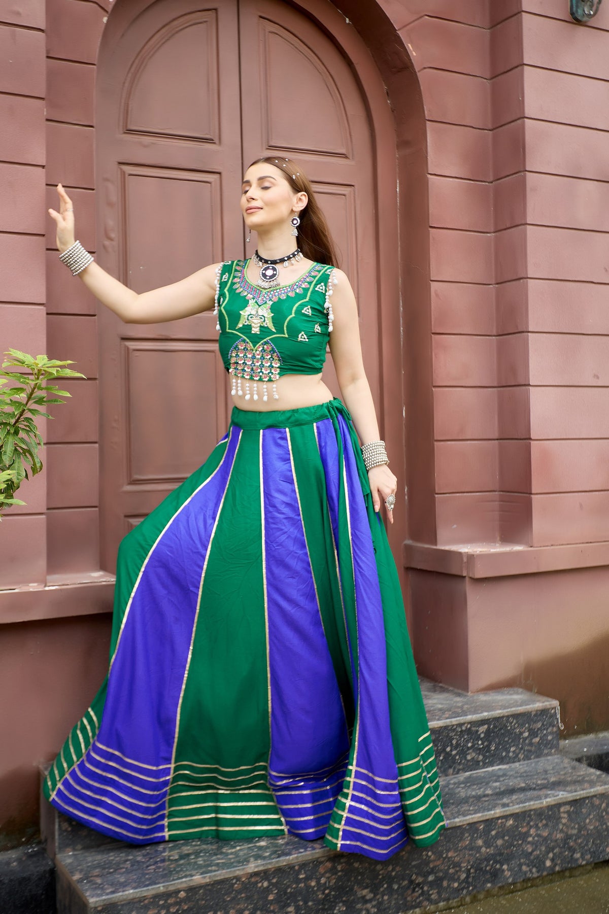 Designer Pure Cotton Lehenga Choli | 6 Meter Big Flair | Heavy Lace Work | Sequence Embroidery & Thread Work | Kodi Latkan | Fully Stitched   HE-BUY(AB)-08