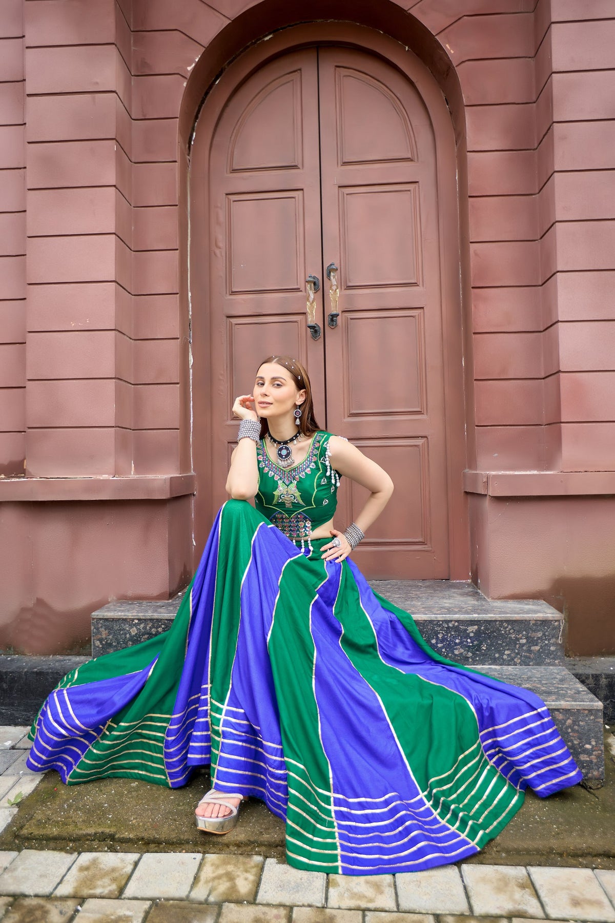 Designer Pure Cotton Lehenga Choli | 6 Meter Big Flair | Heavy Lace Work | Sequence Embroidery & Thread Work | Kodi Latkan | Fully Stitched   HE-BUY(AB)-08