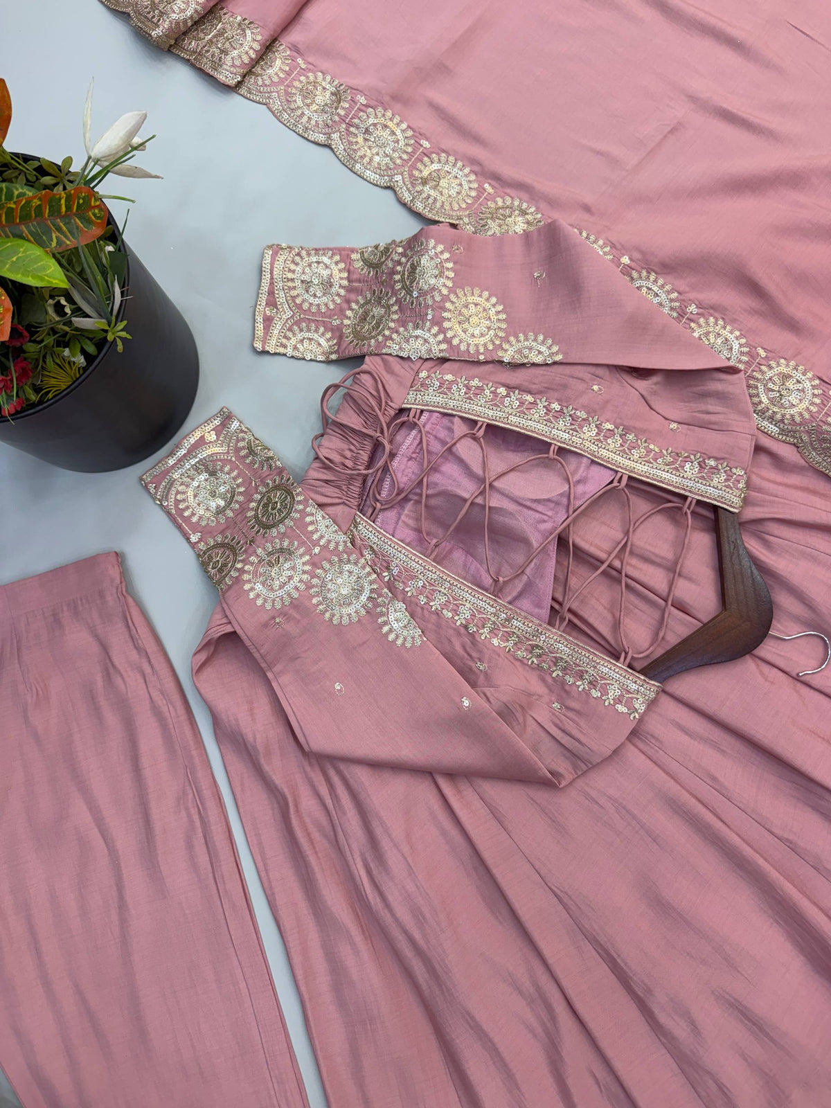 Premium Roman Silk Embroidered Anarkali Suit Set with Bottom & Chanderi Dupatta | Designer Party & Festive Wear HE-BUY-(S)-5026