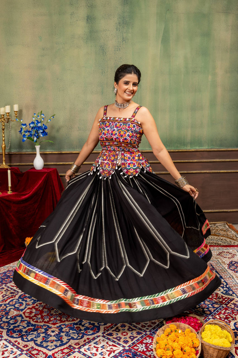 Elegant Navratri Rayon Lehenga Choli with 4-Meter Flair | Heavy Embroidered Banglory Silk Blouse | Designer Festive Wear HE-BUY-(Q)-51