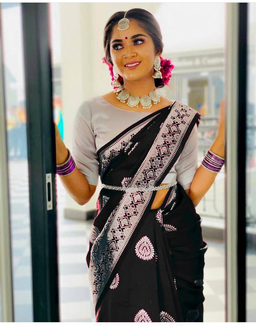 Premium Soft Lichi Silk Saree with Rich Pallu & All-Over Jacquard Work | Exclusive Jacquard Border Blouse  HE-BUY-(Y)-4000