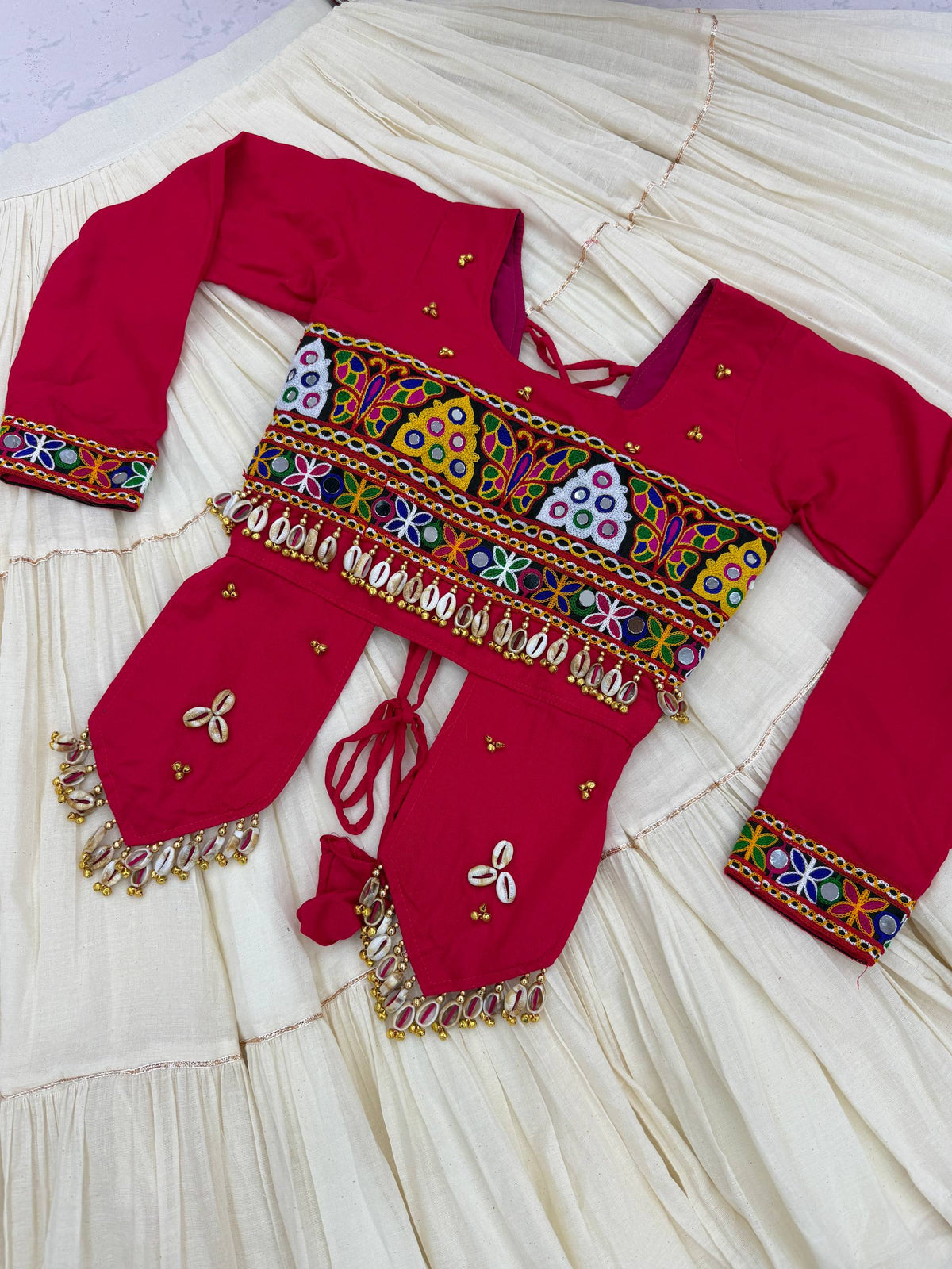 Premium Pure Cotton Navratri Lehenga Choli with Real Kodi & Gamthi Hand Work | 9-Meter Flare | Designer Garba Collection HE-BUY-(A)-189