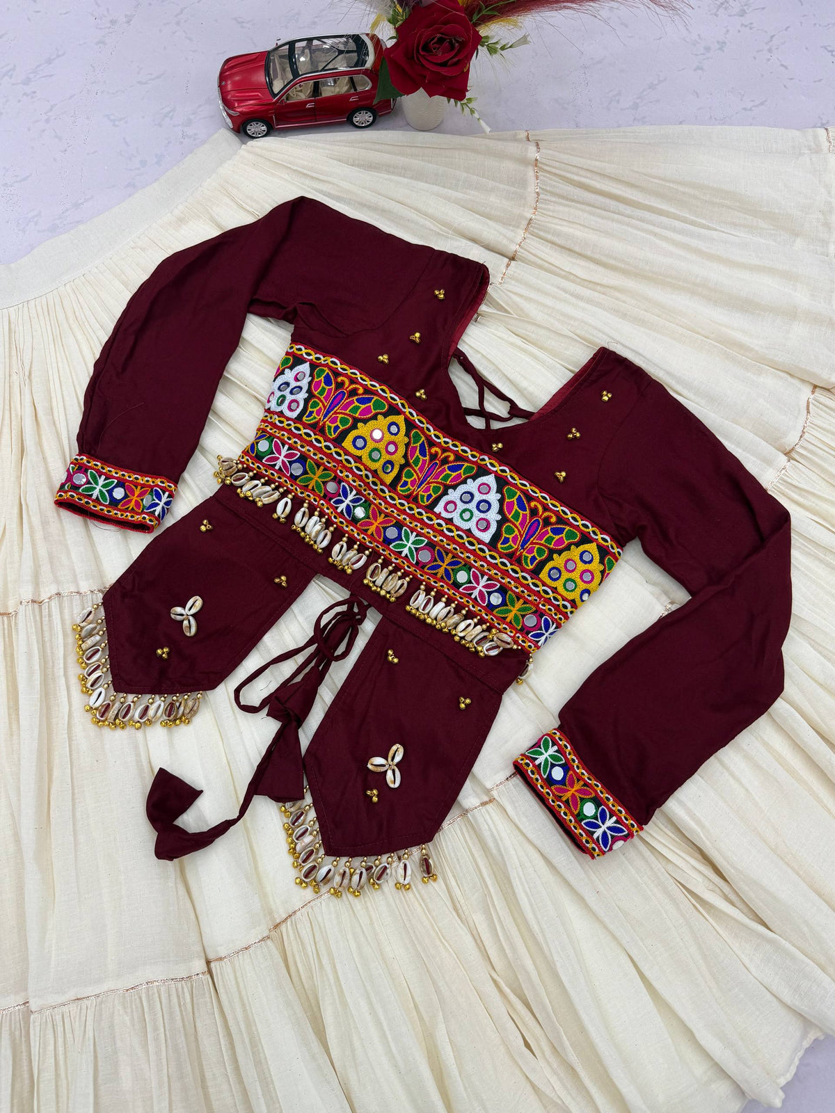Premium Pure Cotton Navratri Lehenga Choli with Real Kodi & Gamthi Hand Work | 9-Meter Flare | Designer Garba Collection HE-BUY-(A)-189