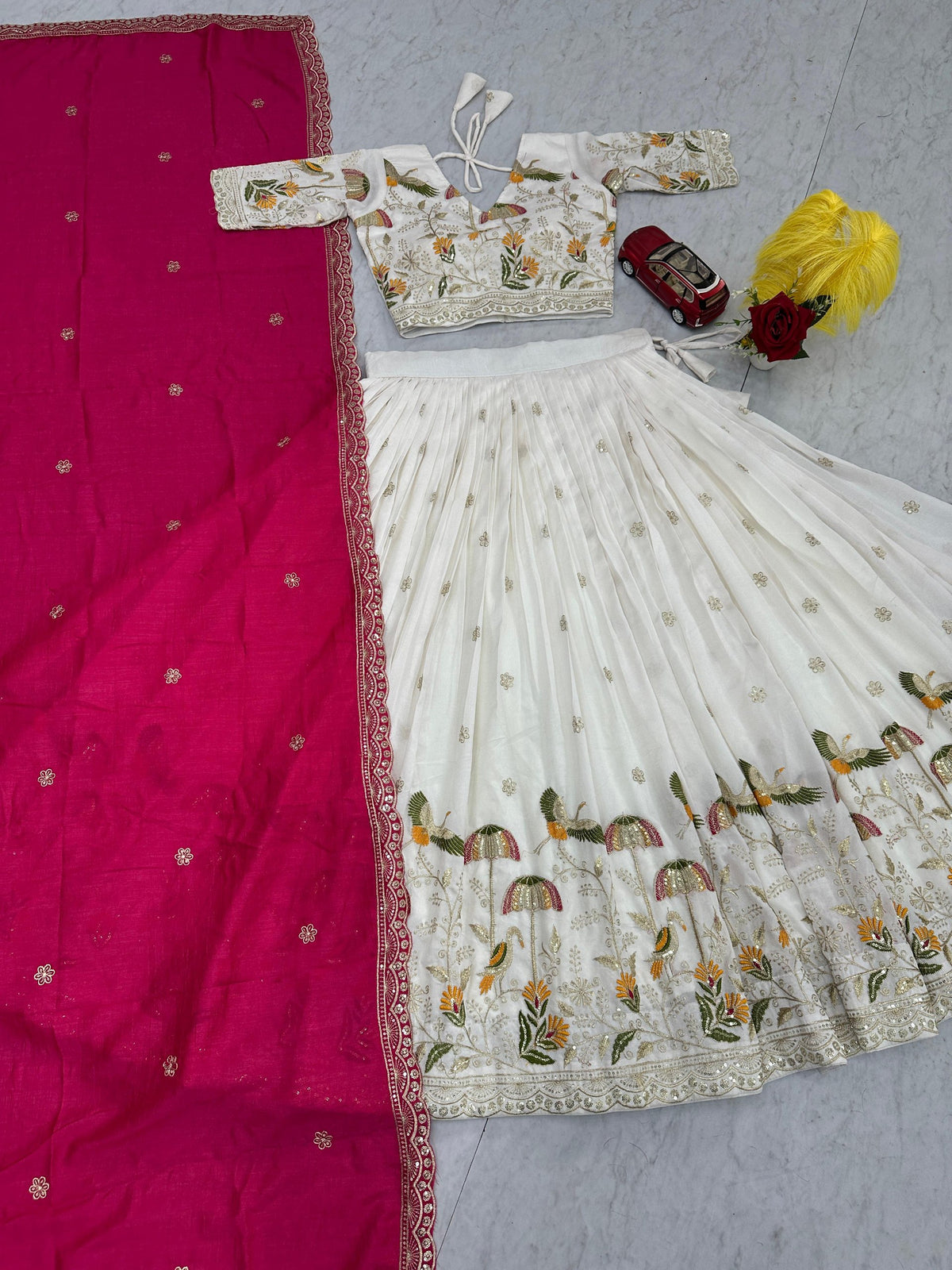 Premium Vichitra Silk Lehenga Choli with Heavy Embroidery Thread & Sequins Work | Designer Wedding, Festival & Party Wear Collection  HE-BUY-(G)-309