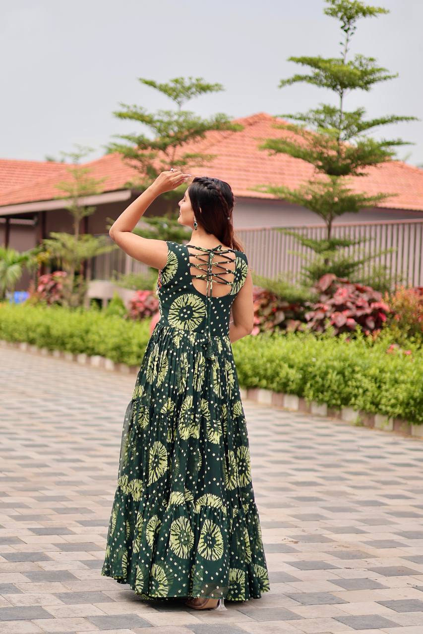 Navratri Special Faux Georgette Gamathi Work Gown with Real Mirror and Original Kodi Lace - Fully Stitched