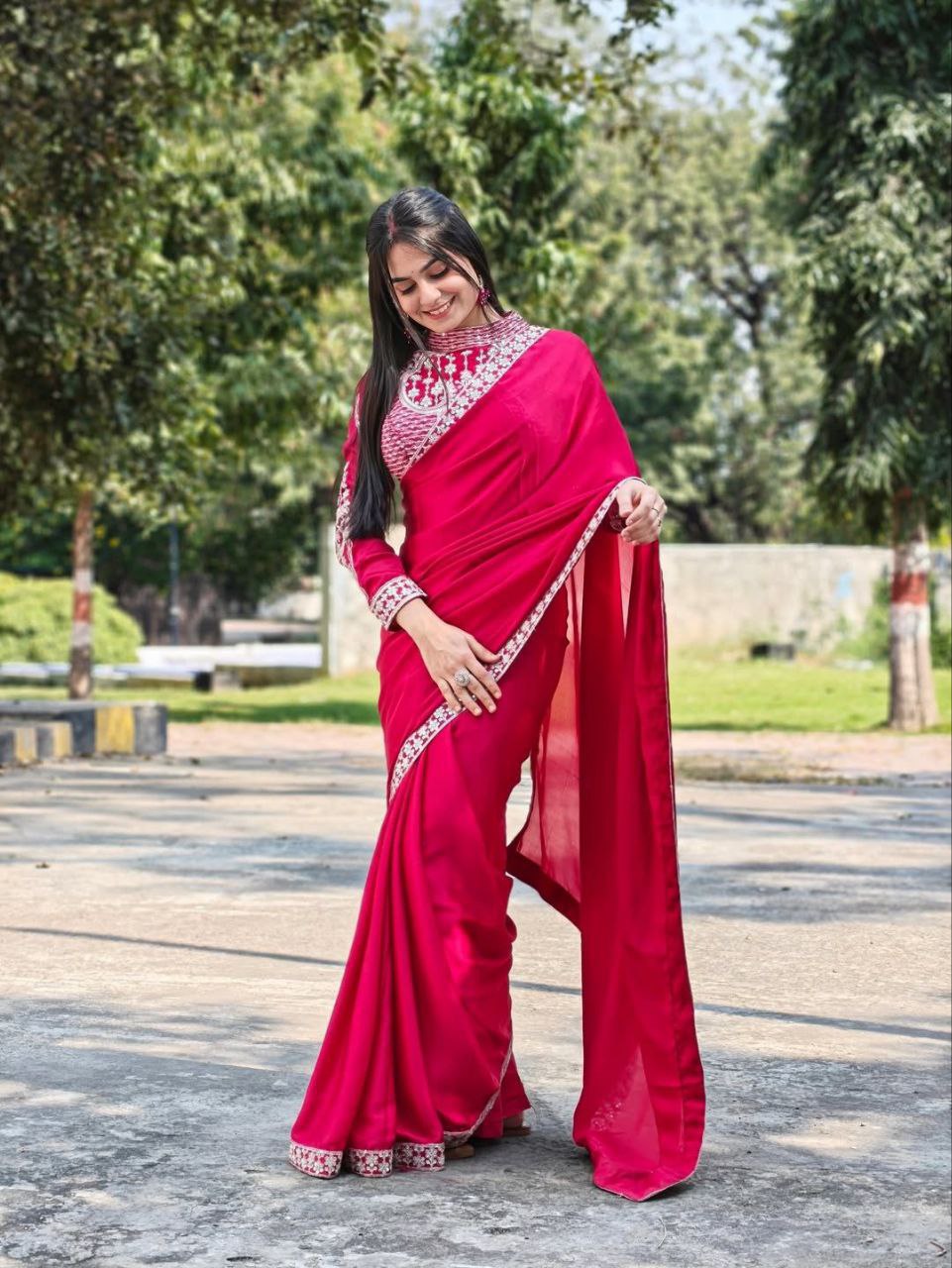 Premium Heavy Rangoli Ready-to-Wear Saree with Banglori Embroidered Blouse | Designer Wedding, Party & Festive Wear Collection HE-BUY-(M)-229