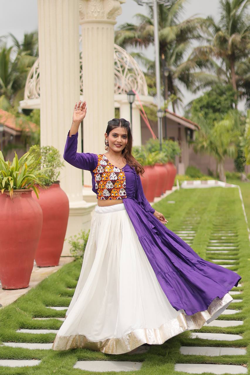 Premium Navratri Special Gamathi Work Lehenga Choli for Women | Pure Cotton with Mirror Work | 6-Meter Flared Garba & Dandiya Collection (A)118