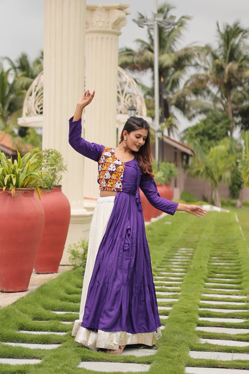 Premium Navratri Special Gamathi Work Lehenga Choli for Women | Pure Cotton with Mirror Work | 6-Meter Flared Garba & Dandiya Collection (A)118