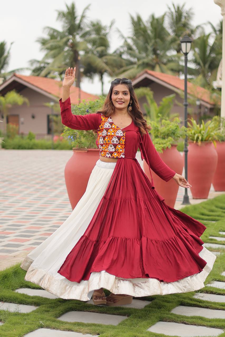 Premium Navratri Special Gamathi Work Lehenga Choli for Women | Pure Cotton with Mirror Work | 6-Meter Flared Garba & Dandiya Collection (A)118