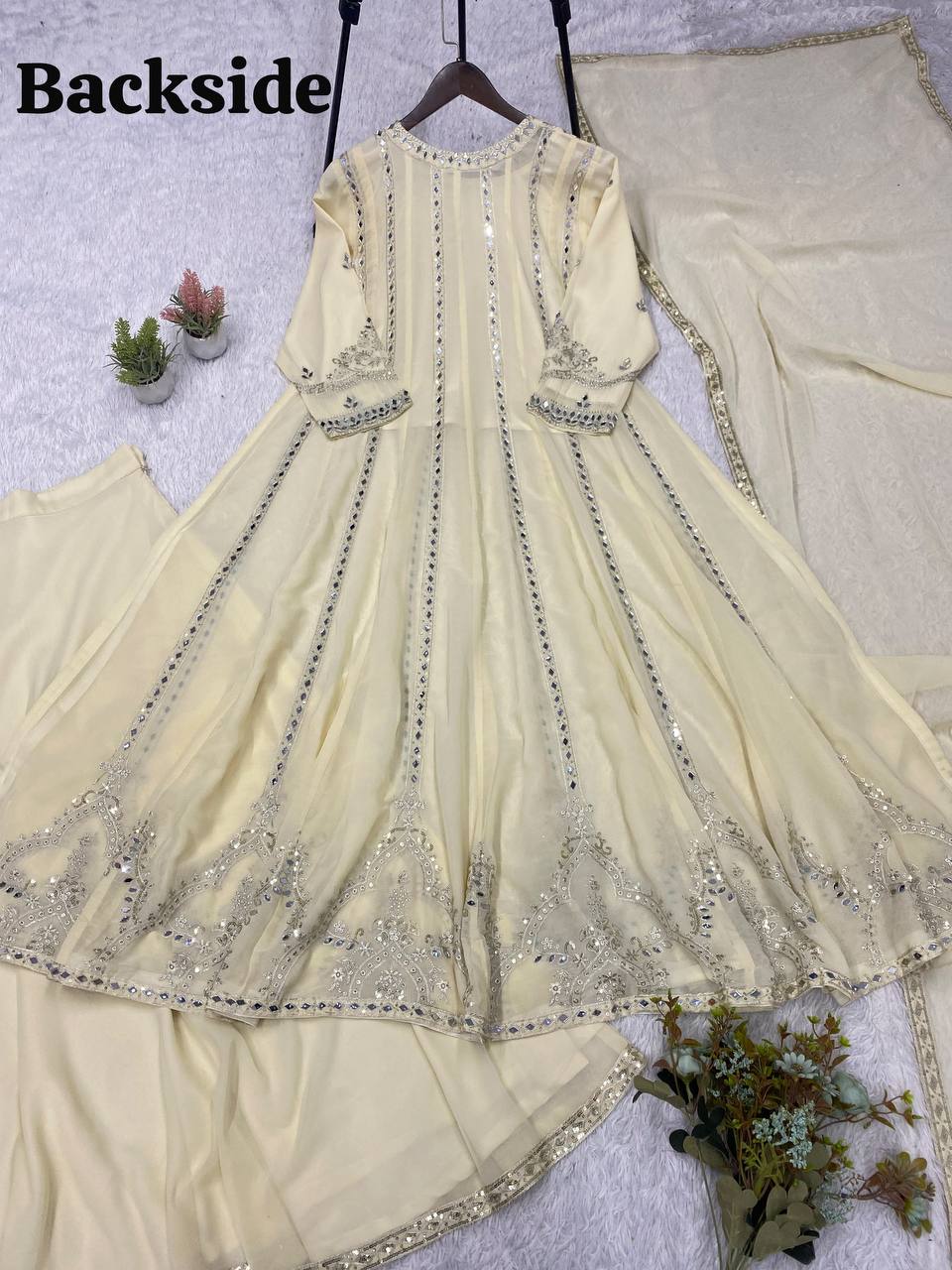 Designer Gown Lehenga Dupatta Set | Georgette with Sequence Embroidery & Real Mirror Work | Festive & Party Wear                          HE-BUY-(N)-2138