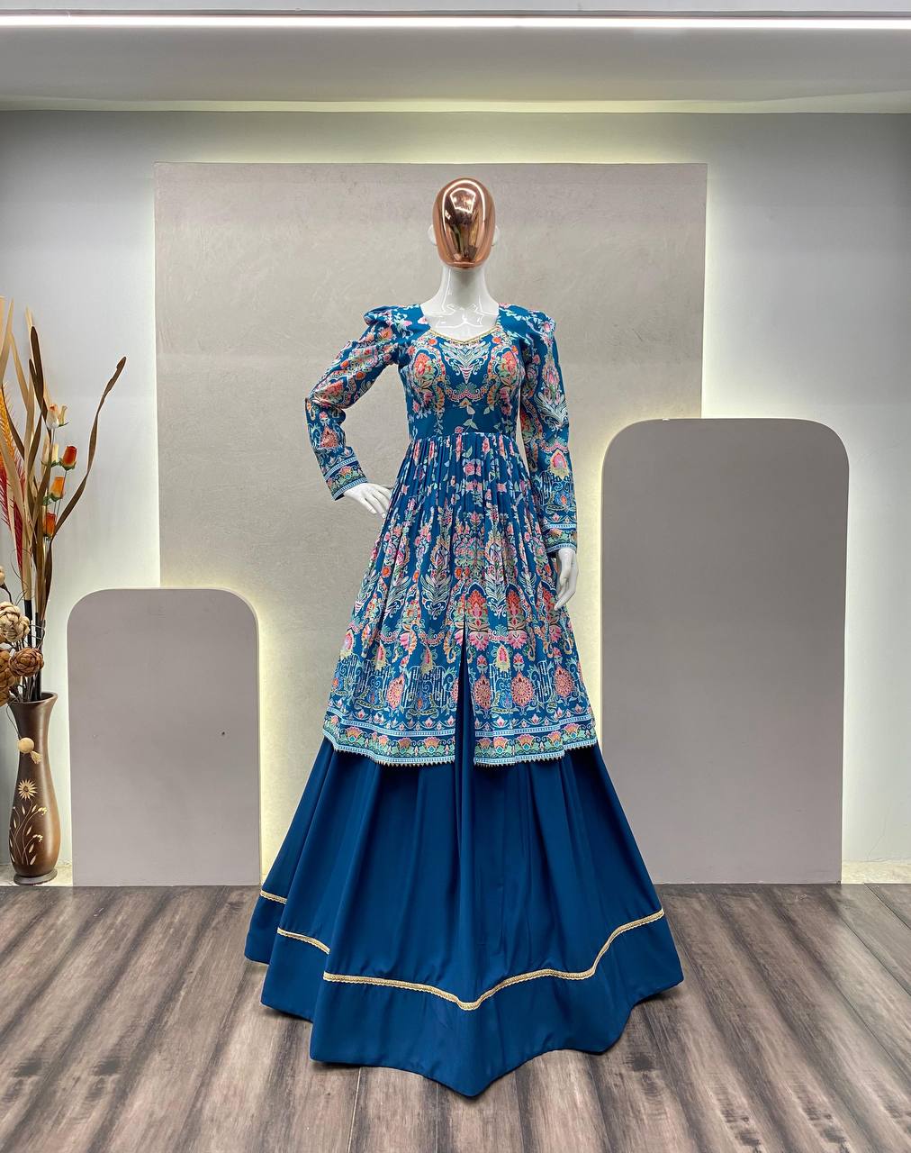 Navratri Special Rayon Printed Top with 4-Meter Flare Fiyona Silk Lehenga | Designer Garba & Dandiya Wear Collection  HE-BUY-(O)-265