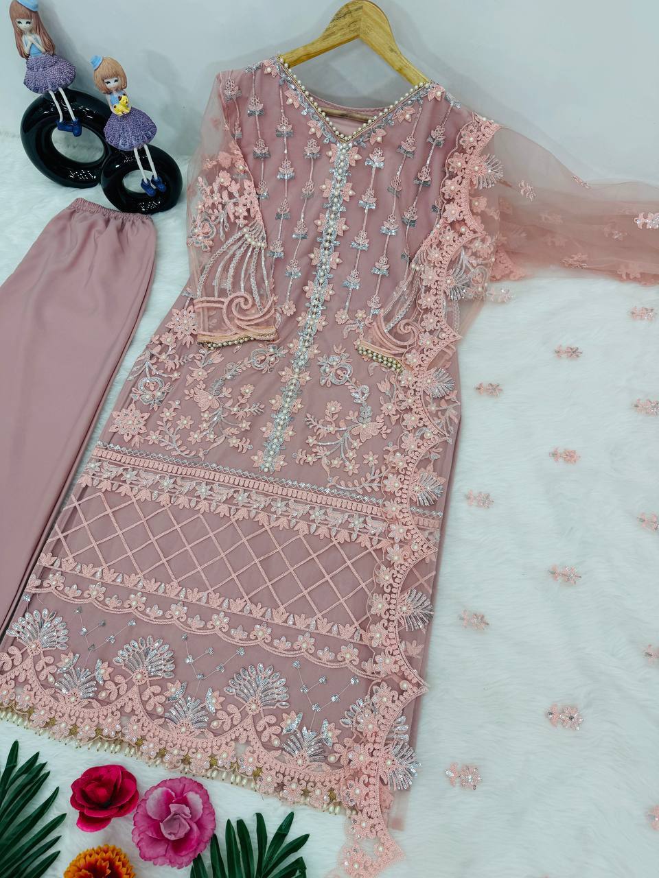 NEW DESIGNER HEAVY  SOFT NET SHARARA SUIT SET