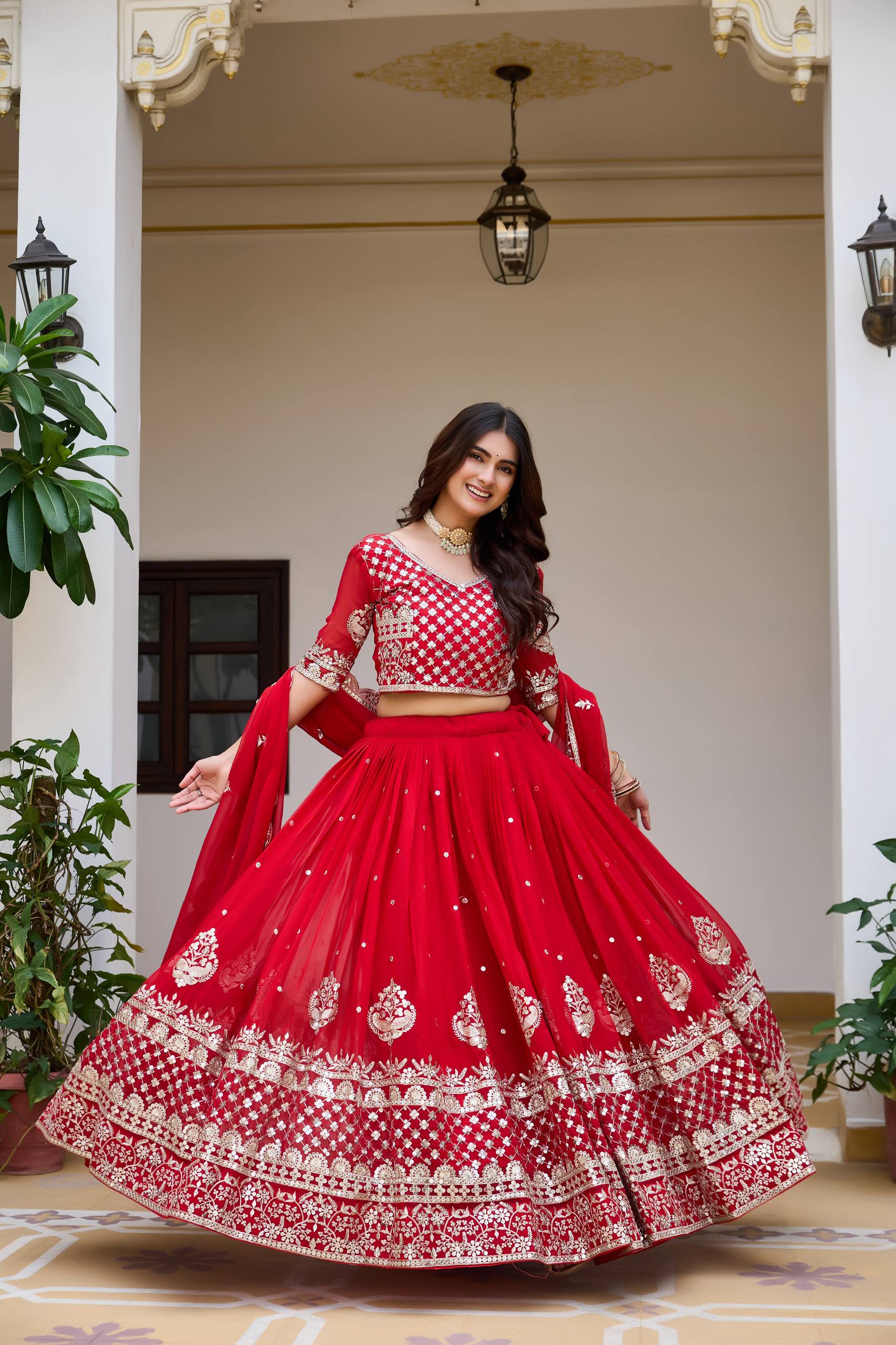 Wedding Special Heavy Fox Georgette Lehenga Choli with 7mm Sequence Embroidery - Fully Stitched