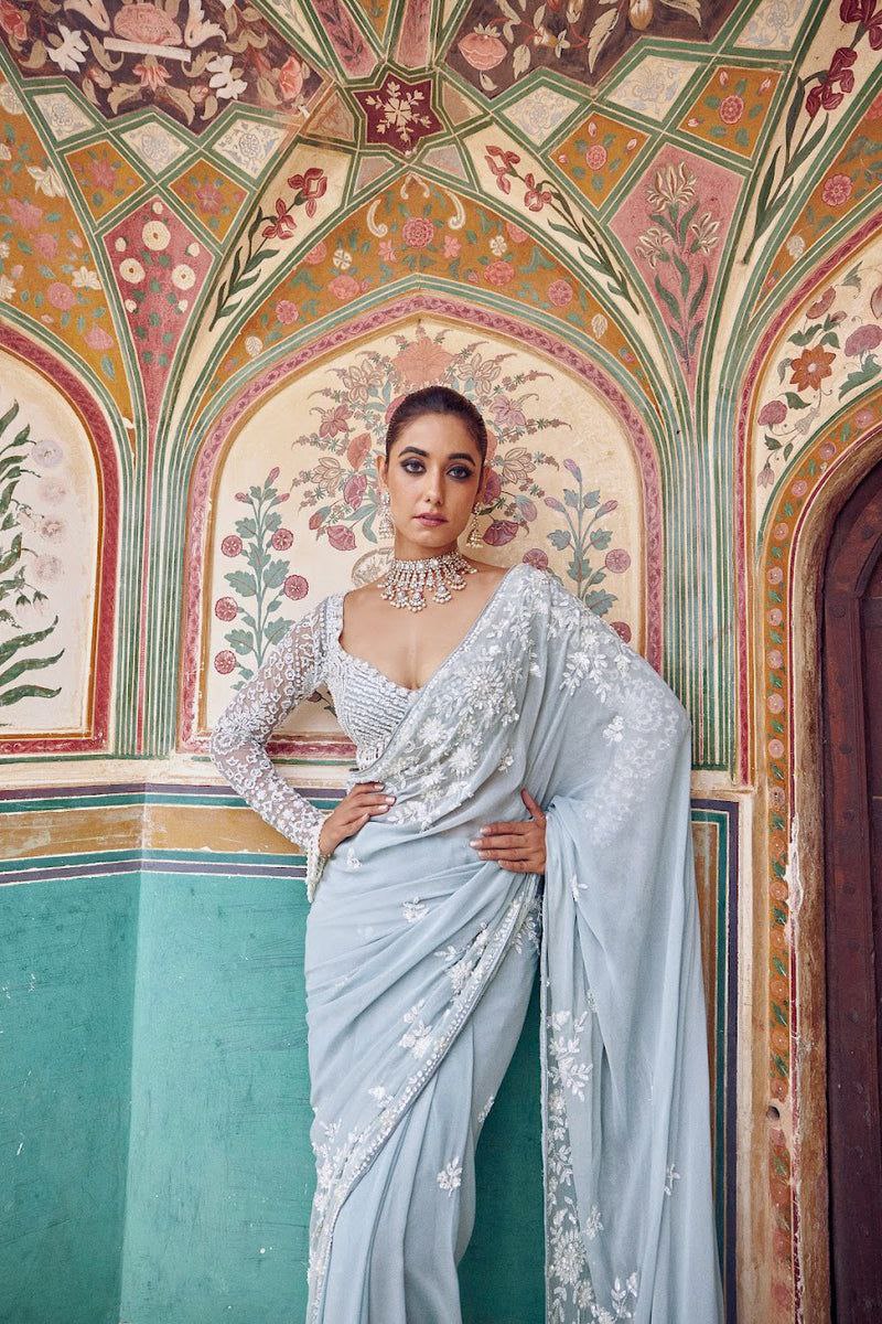 Trending Bollywood Blockbuster Faux Georgette Sequins Embroidered Designer Saree
