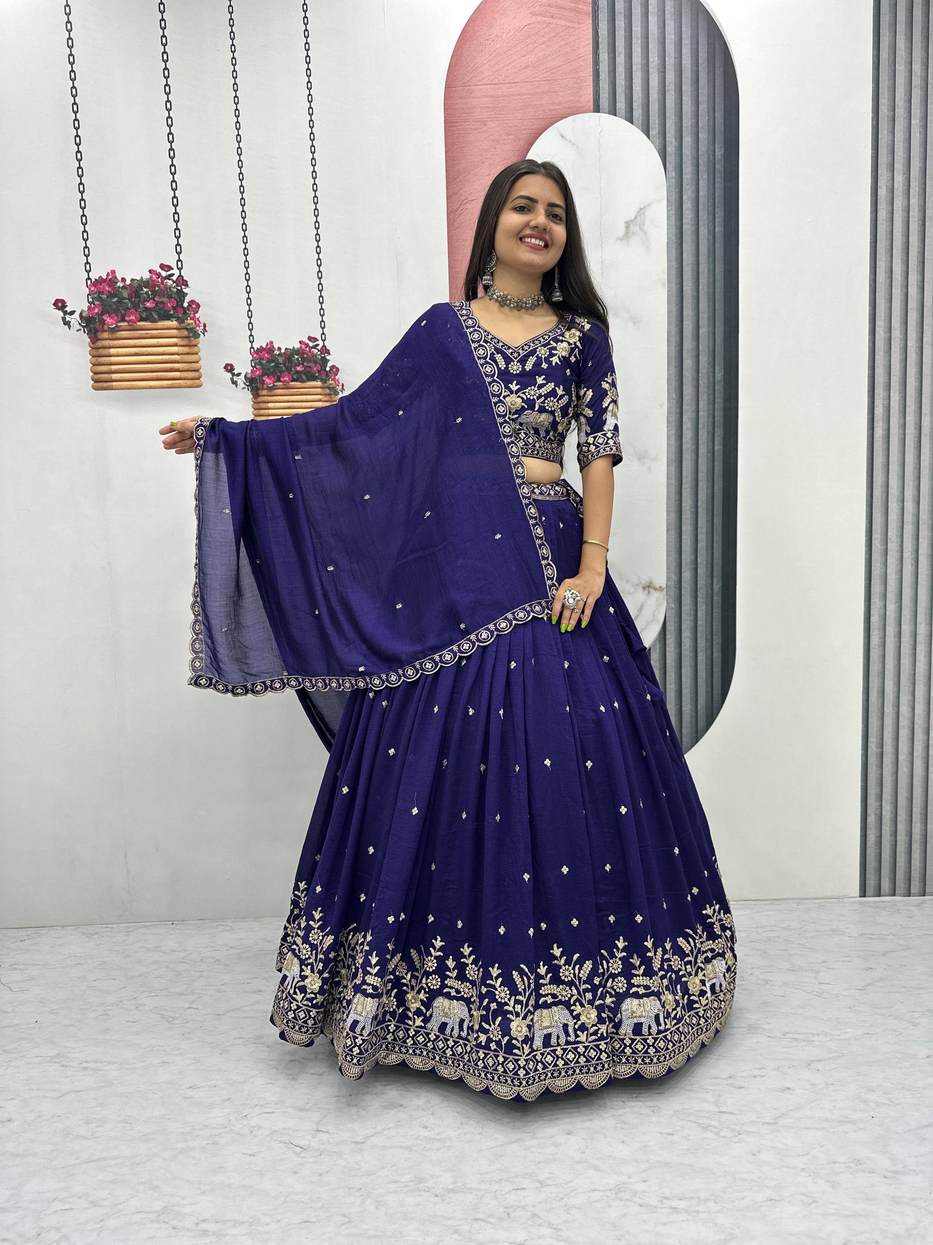 New Festival Vichitra Silk Lehenga Choli with Designer Embroidery Dupatta - Fully Stitched
