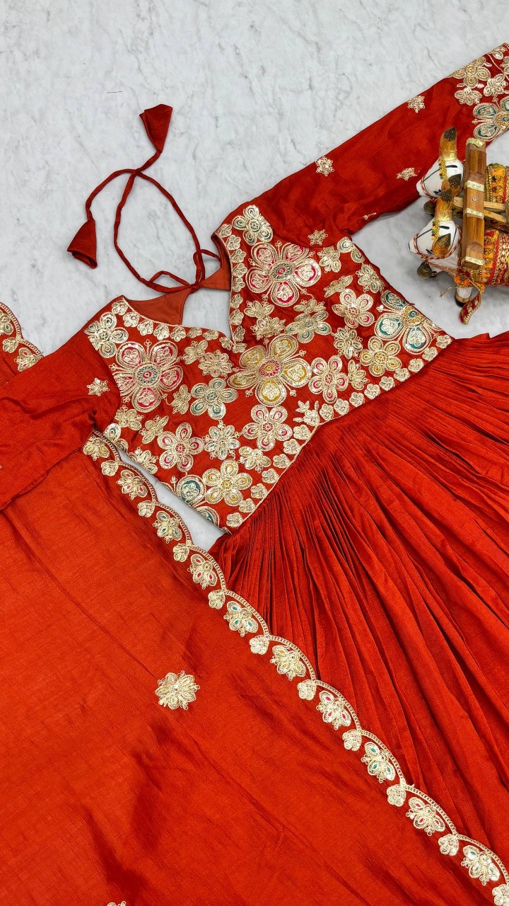 Festival Collection Vichitra Long Gown with Heavy Cording Sequence Embroidery Dupatta - Fully Stitched