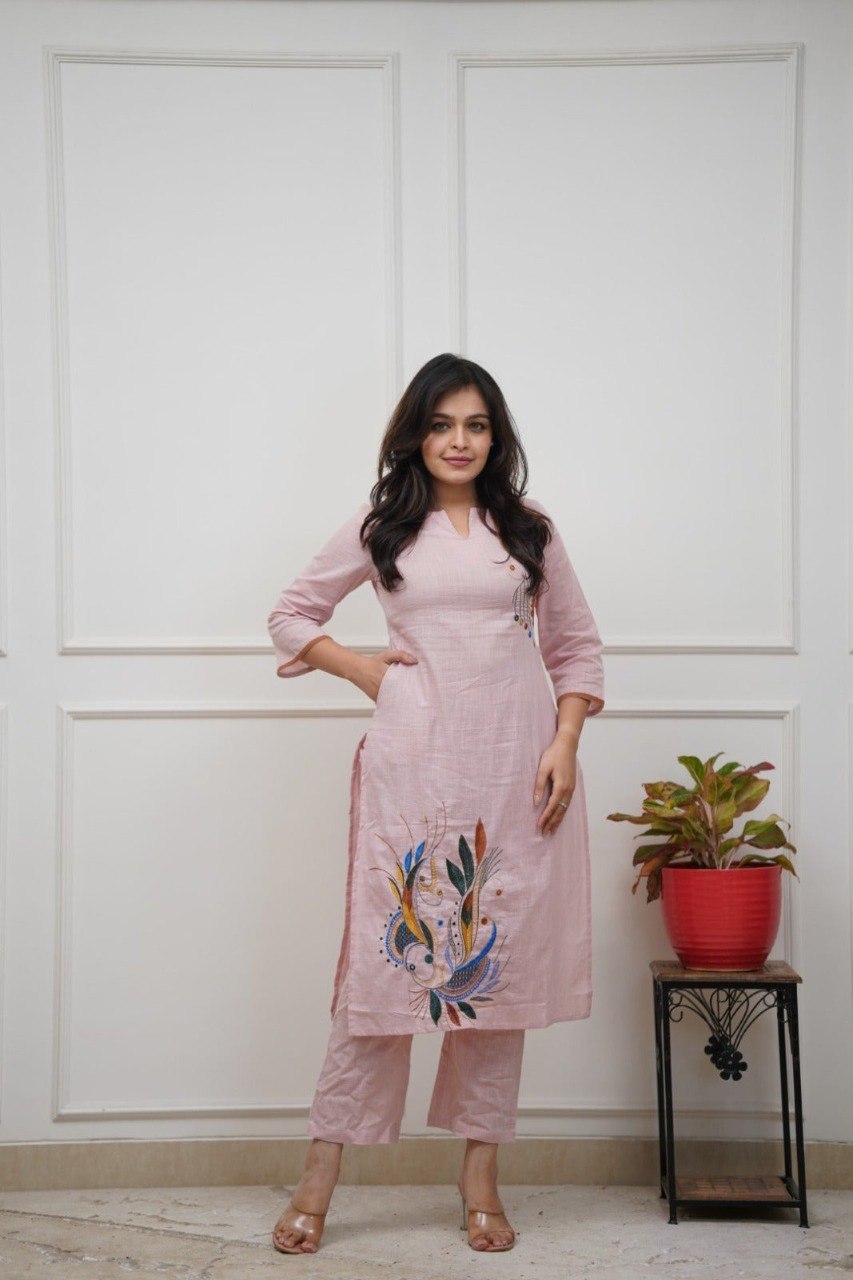 Modern Cotton Blend Co-Ord Set for Women with Embroidery Work - Fully Stitched