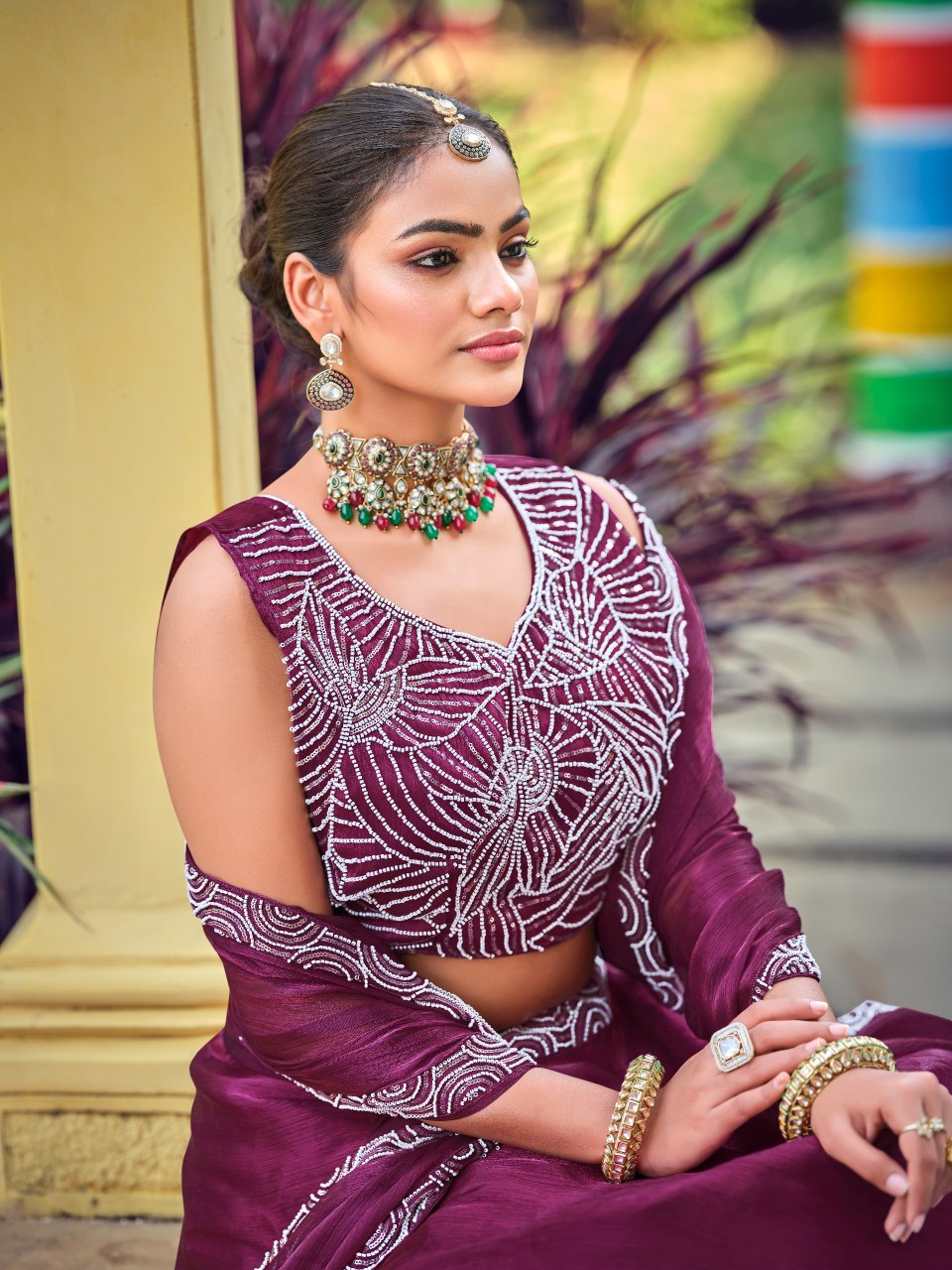 Premium Purple Silk Lehenga Choli with Beads Work Dupatta for Wedding & Festive Wear