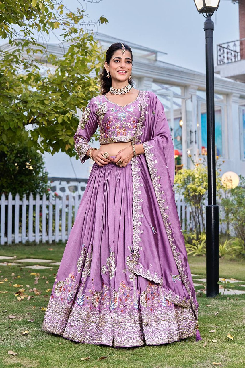 Designer Wedding Collection Vichitra Lehenga Choli with Heavy Embroidery Work - Fully Stitched